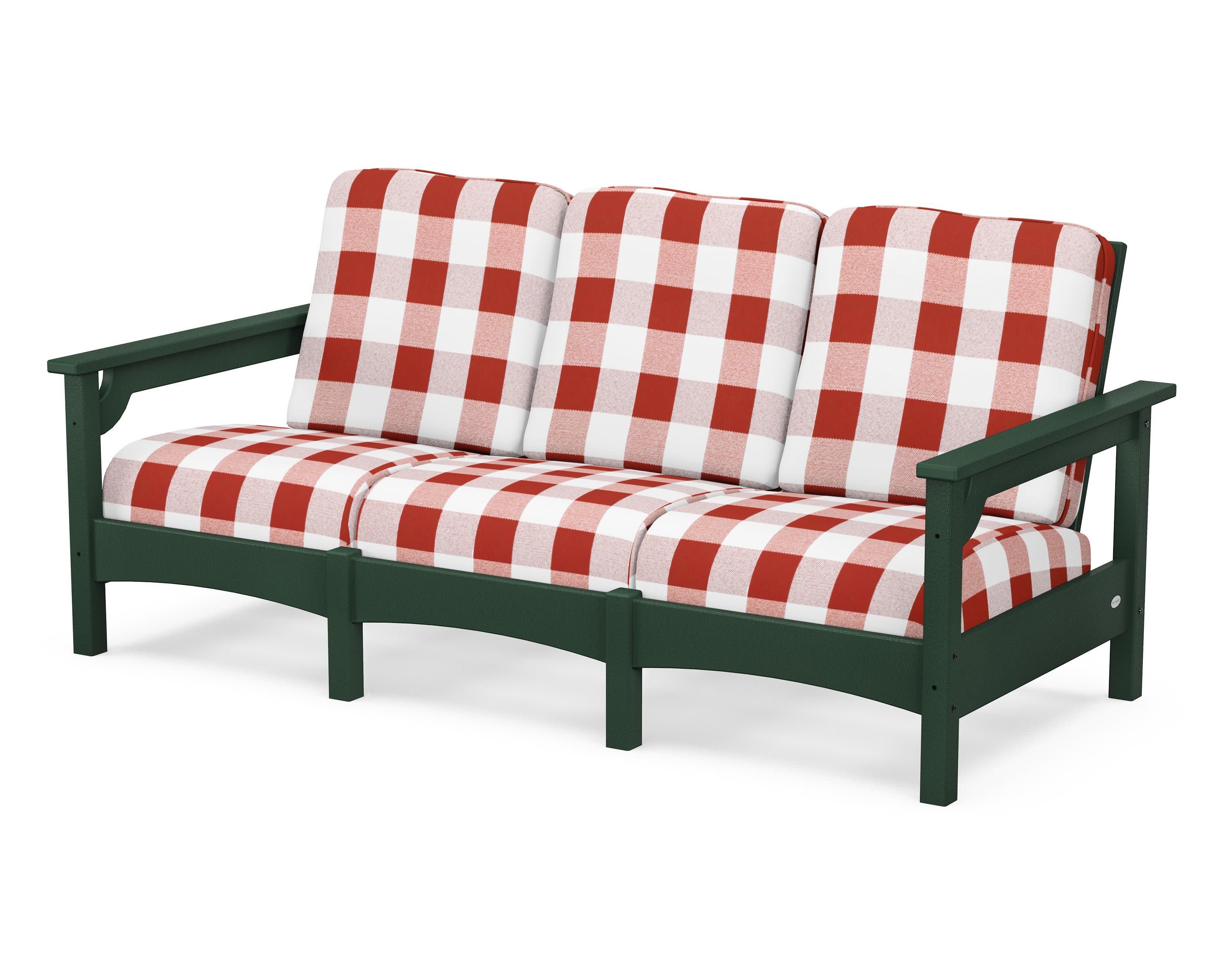 Club Sofa in Green / Buffalo Plaid Crimson