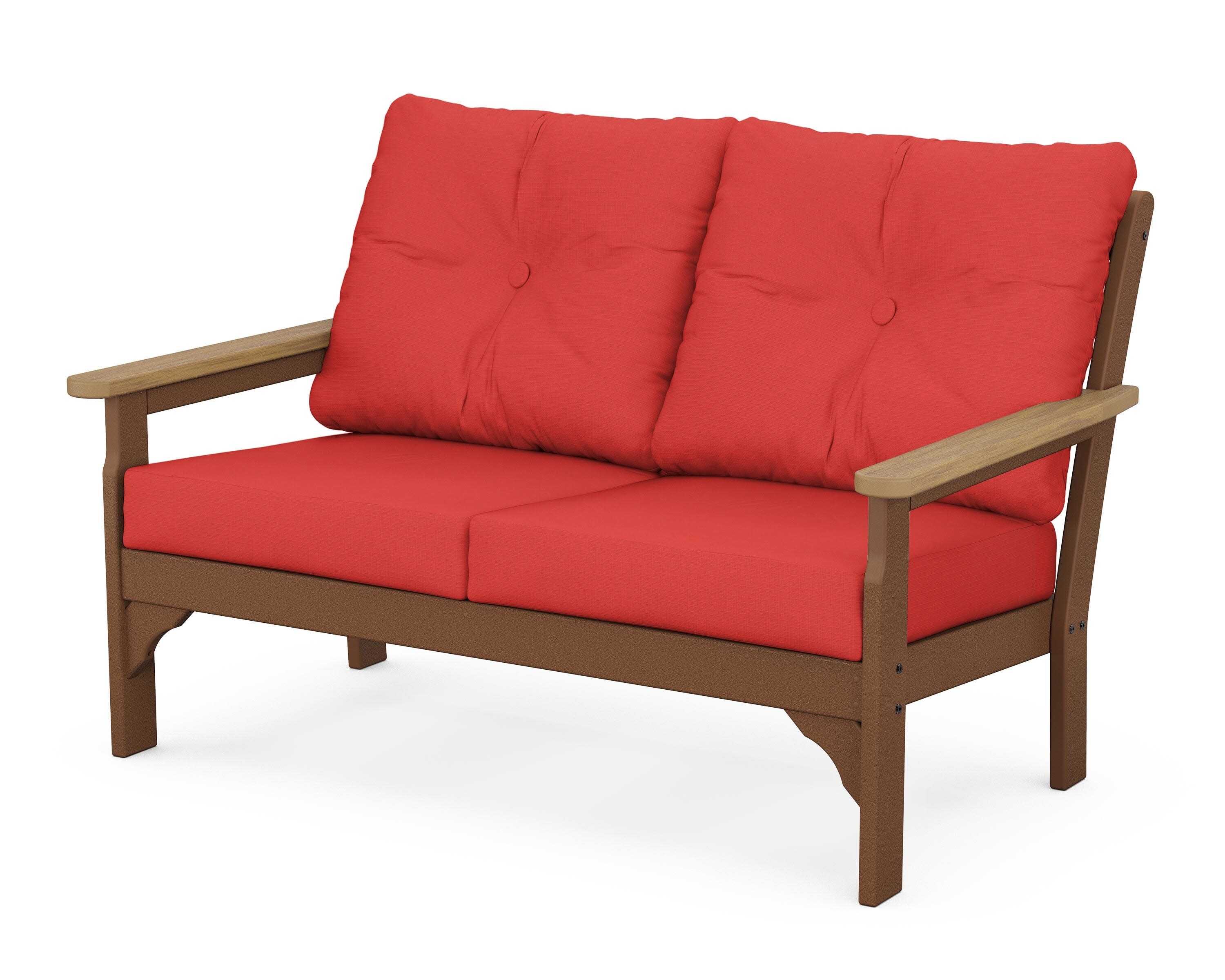 Vineyard Deep Seating Loveseat in Teak / Natural / Crimson Linen