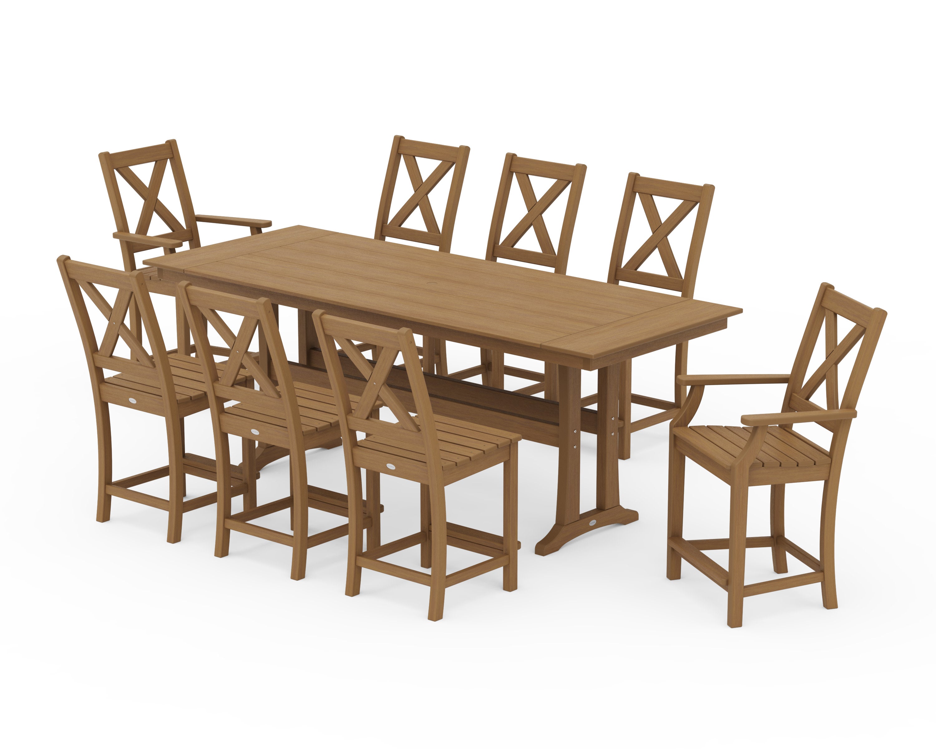Braxton 9-Piece Farmhouse Counter Set with Trestle Legs in Natural
