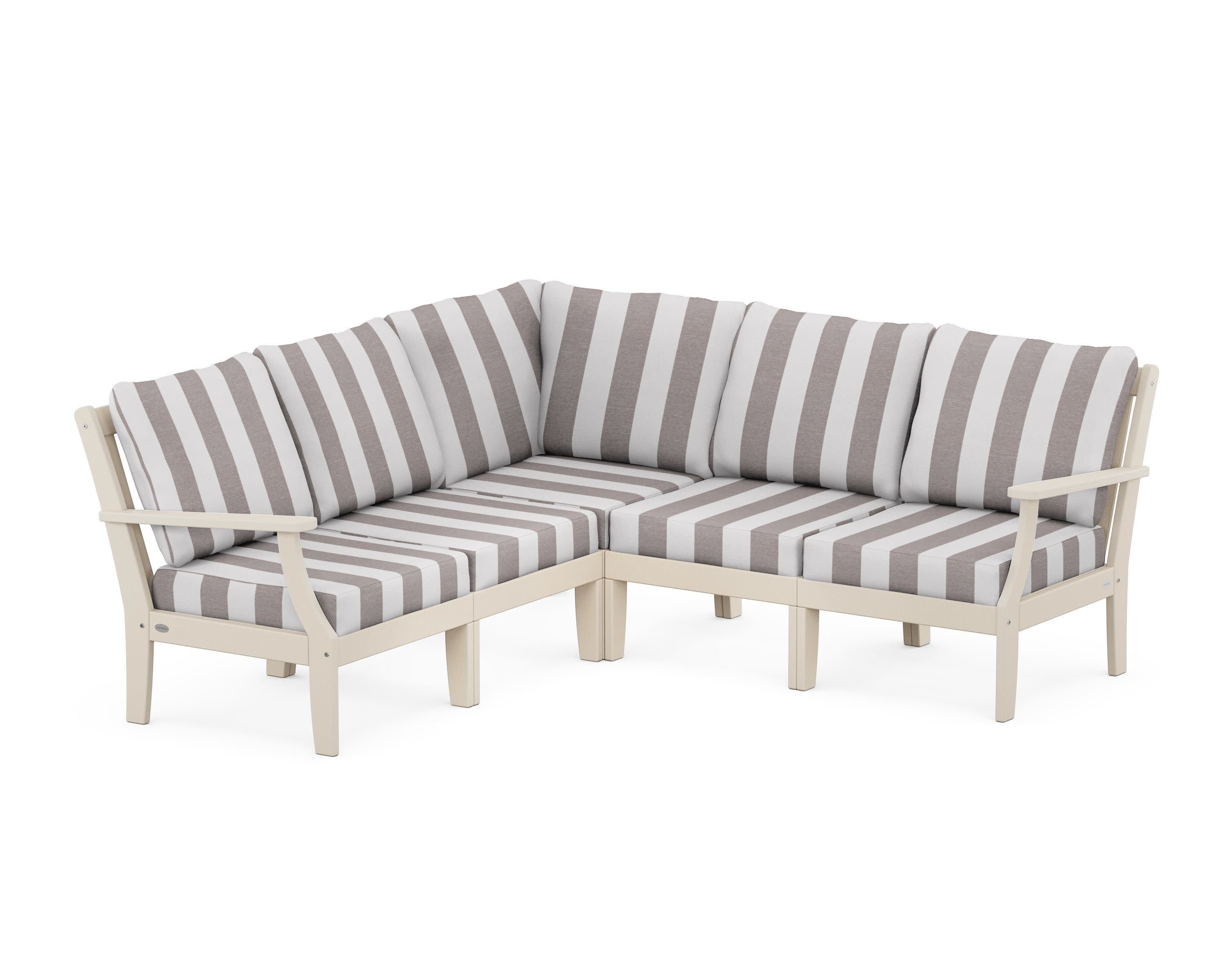 Braxton Modular 5-Piece Deep Seating Set in Sand / Cabana Stripe Grey Mist