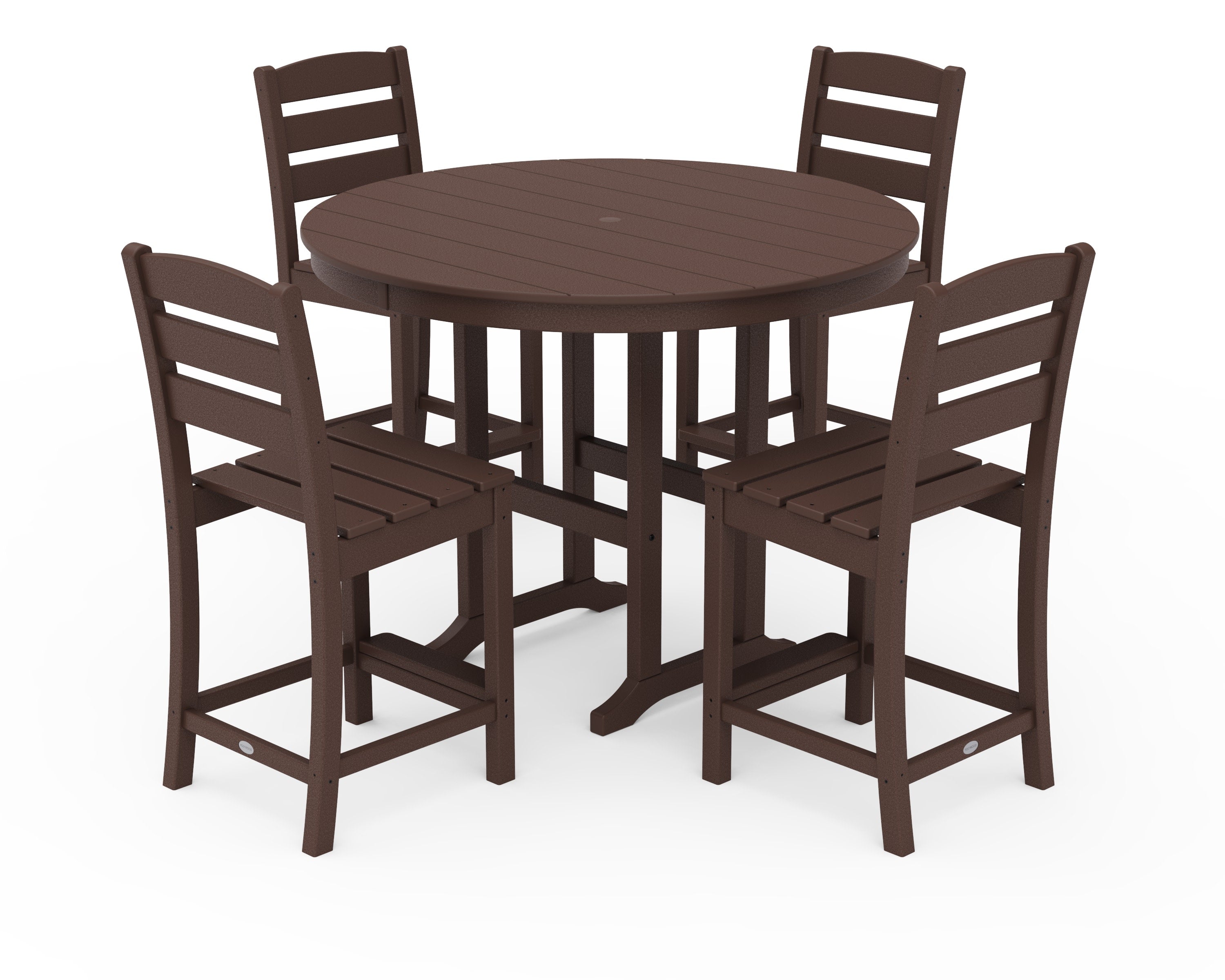 Lakeside 5-Piece Farmhouse Round Side Chair Counter  Set in Mahogany