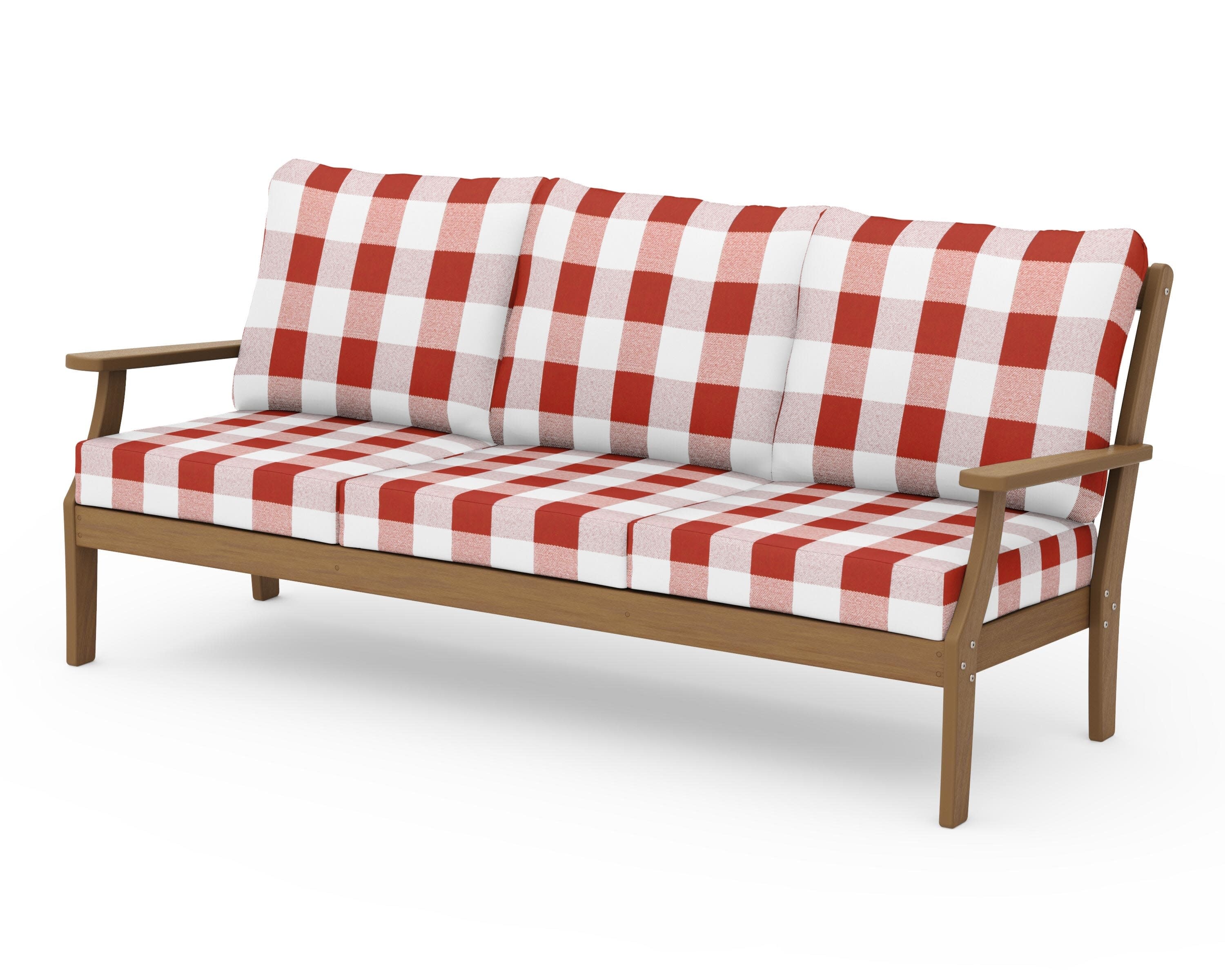 Braxton Deep Seating Sofa in Natural / Buffalo Plaid Crimson