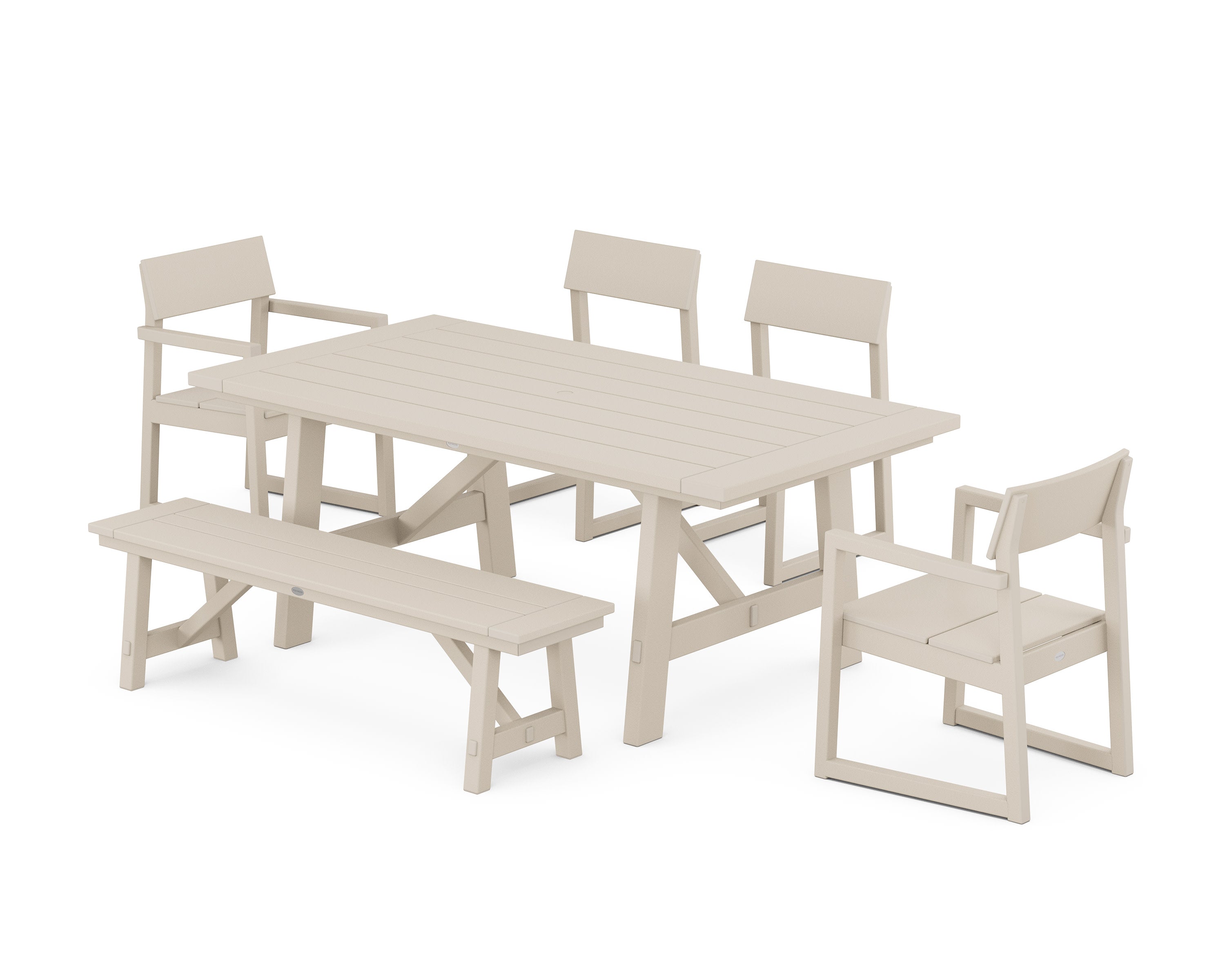 EDGE 6-Piece Rustic Farmhouse Dining Set with Bench in Sand