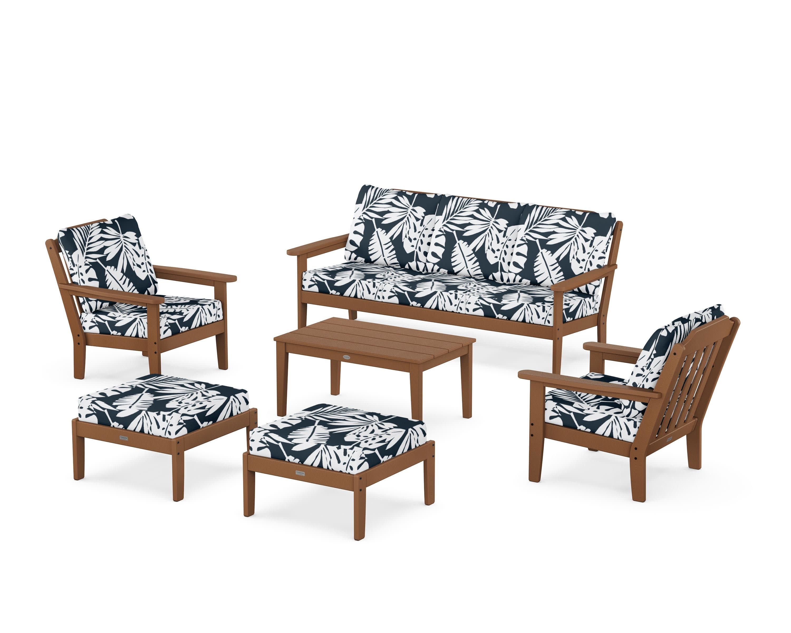 Cottage 6-Piece Lounge Sofa Set in Teak / Leaf Marine Indigo