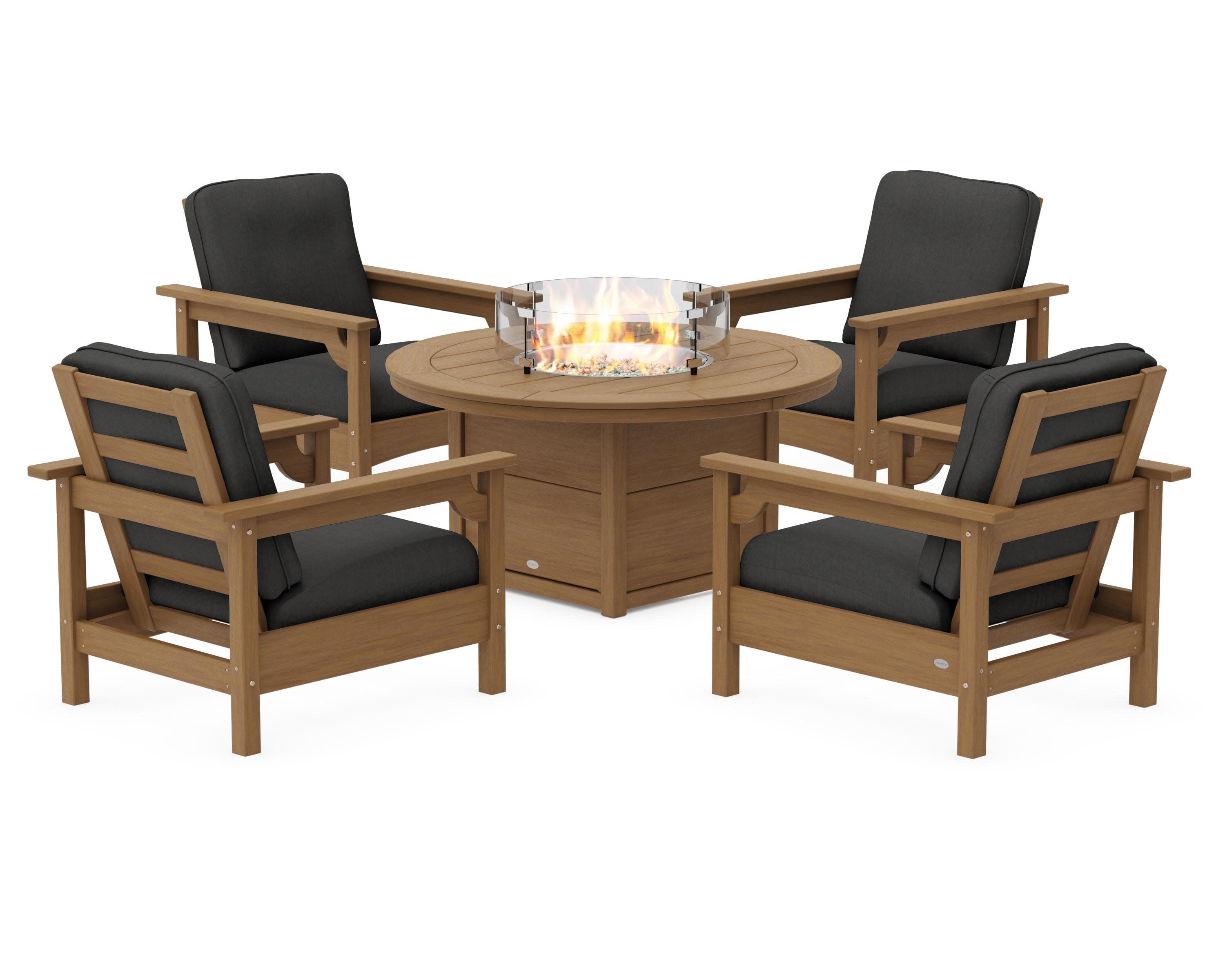 Club 5-Piece Conversation Set with Fire Pit Table in Natural / Spectrum Carbon