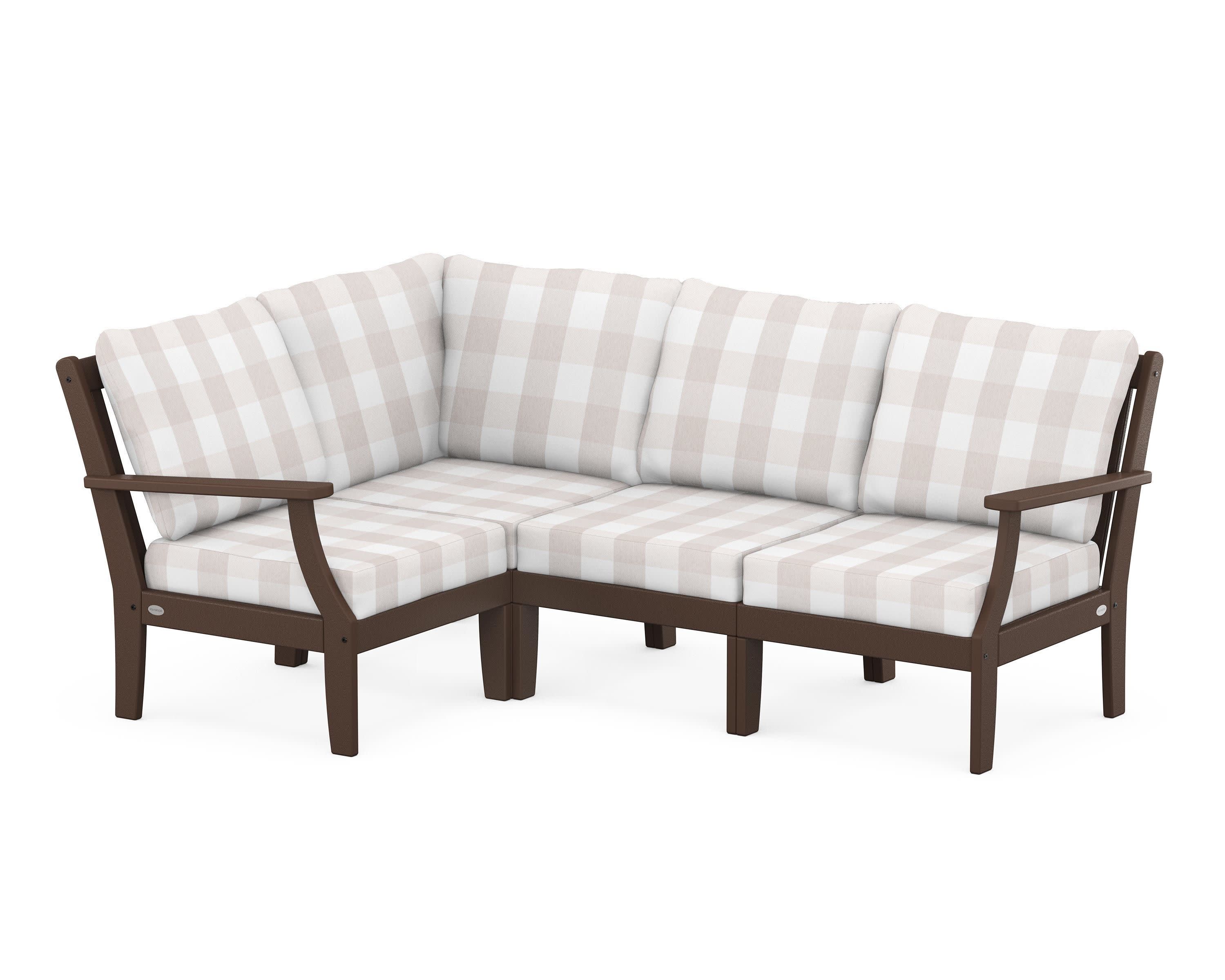 Braxton Modular 4-Piece Deep Seating Set in Mahogany / Buffalo Plaid Dune Burlap