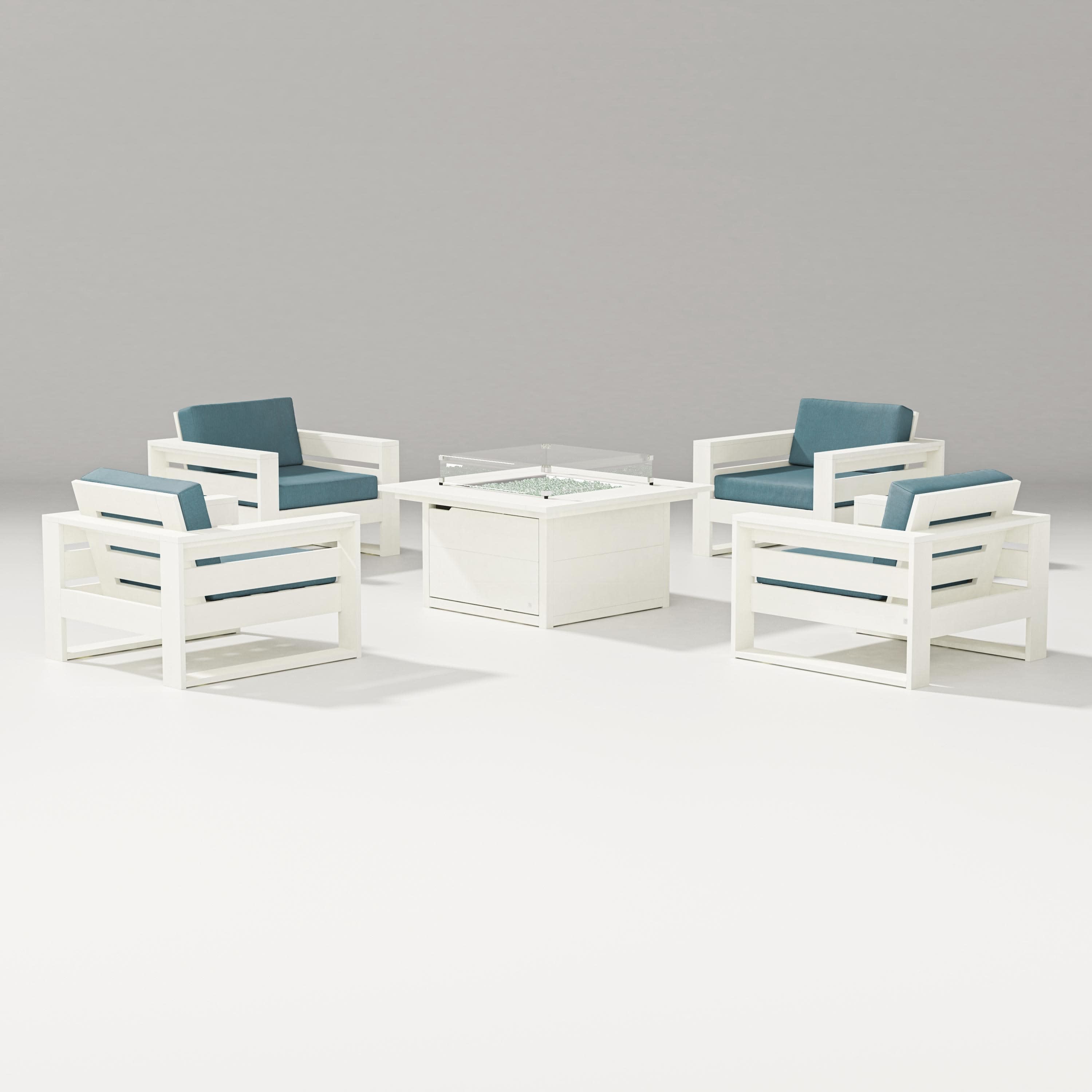 Latitude 5-Piece Lounge Fire Table Set in Vintage White / Ocean Teal