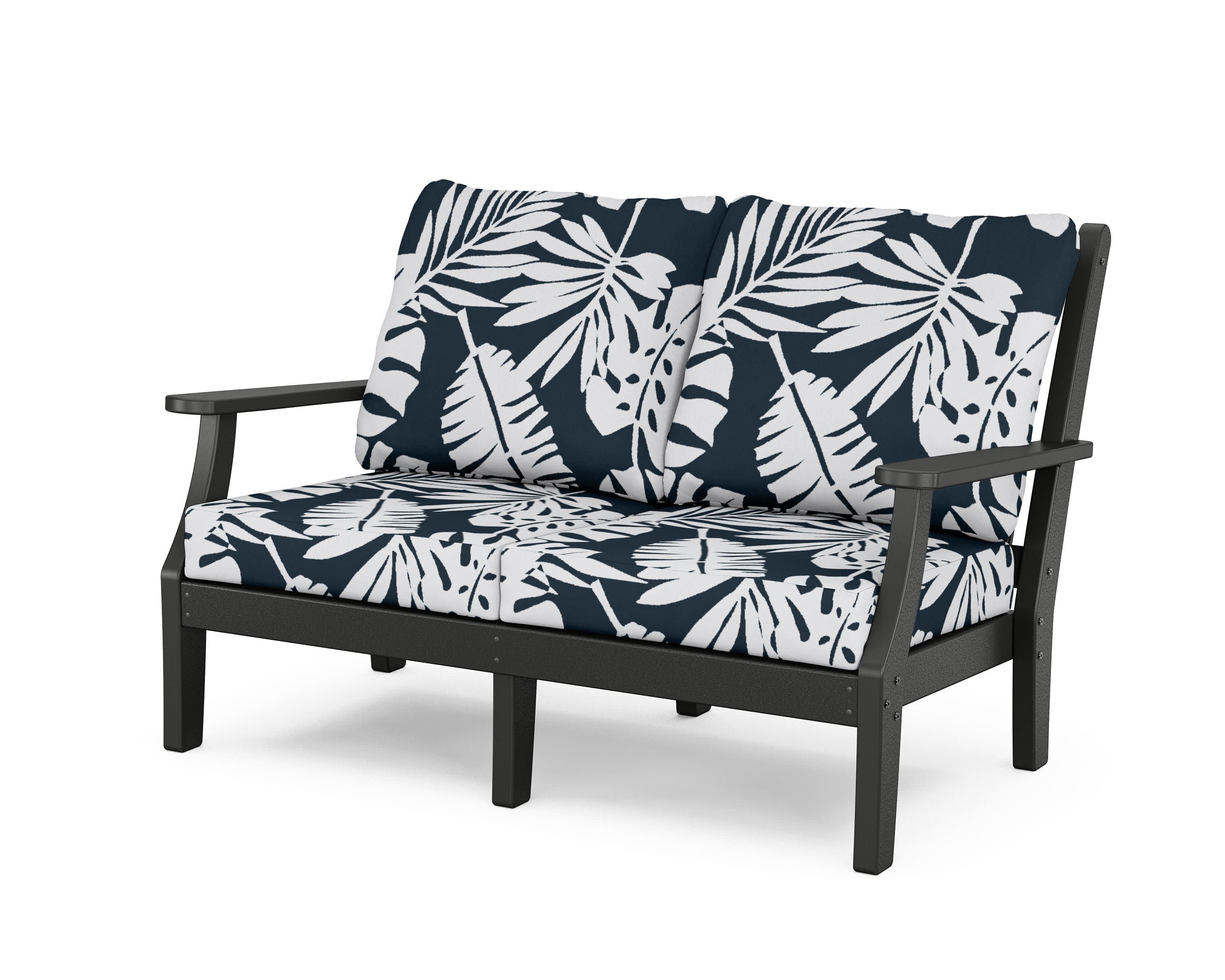Wovendale Deep Seating Loveseat in Black / Leaf Marine Indigo