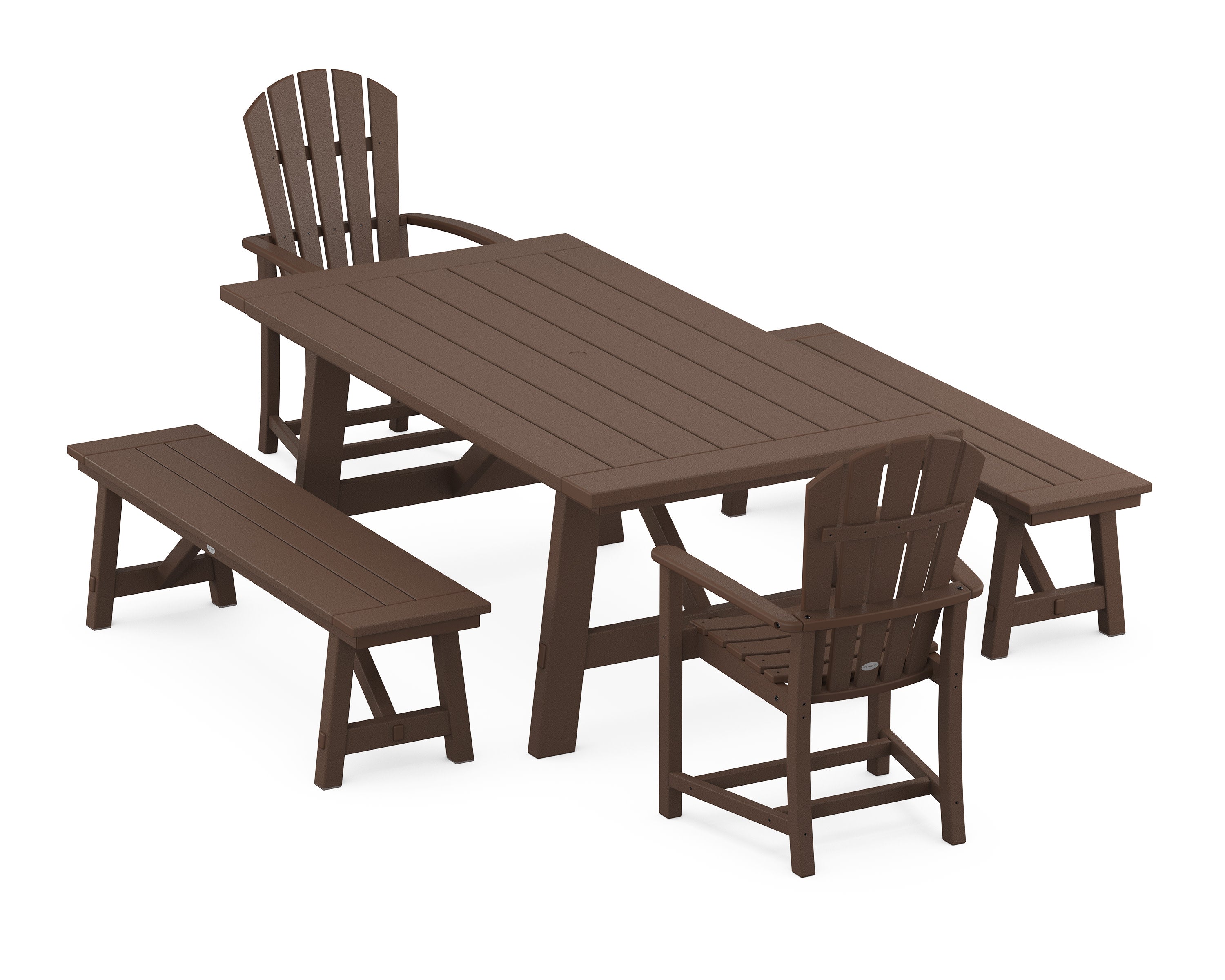 Palm Coast 5-Piece Rustic Farmhouse Dining Set With Benches in Mahogany