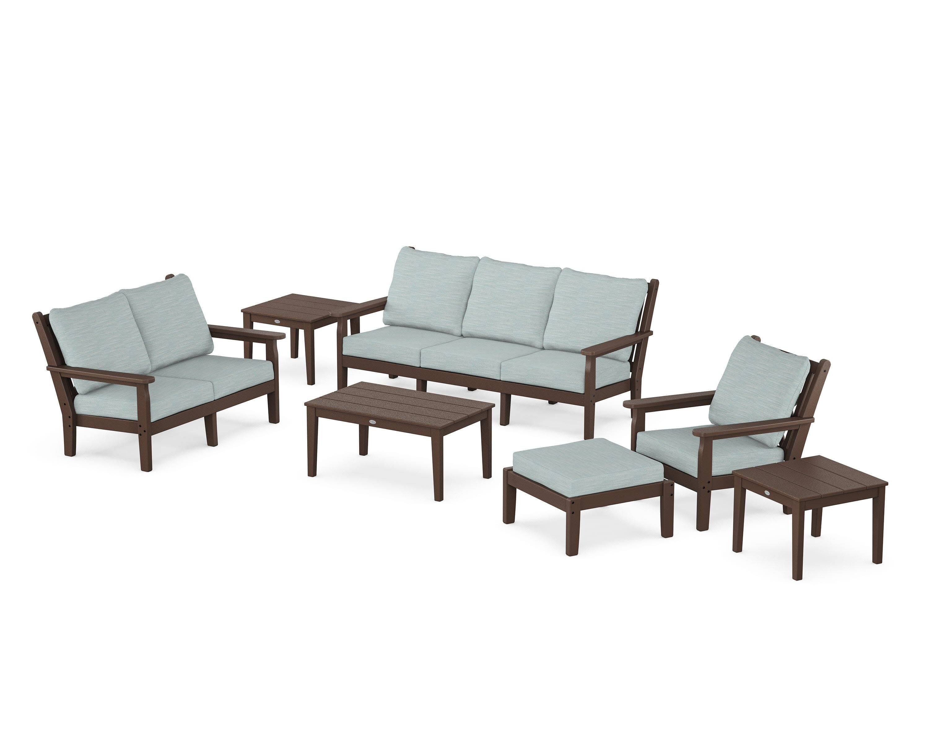 Chippendale 7-Piece Deep Seating Set in Mahogany / Soothe Mist