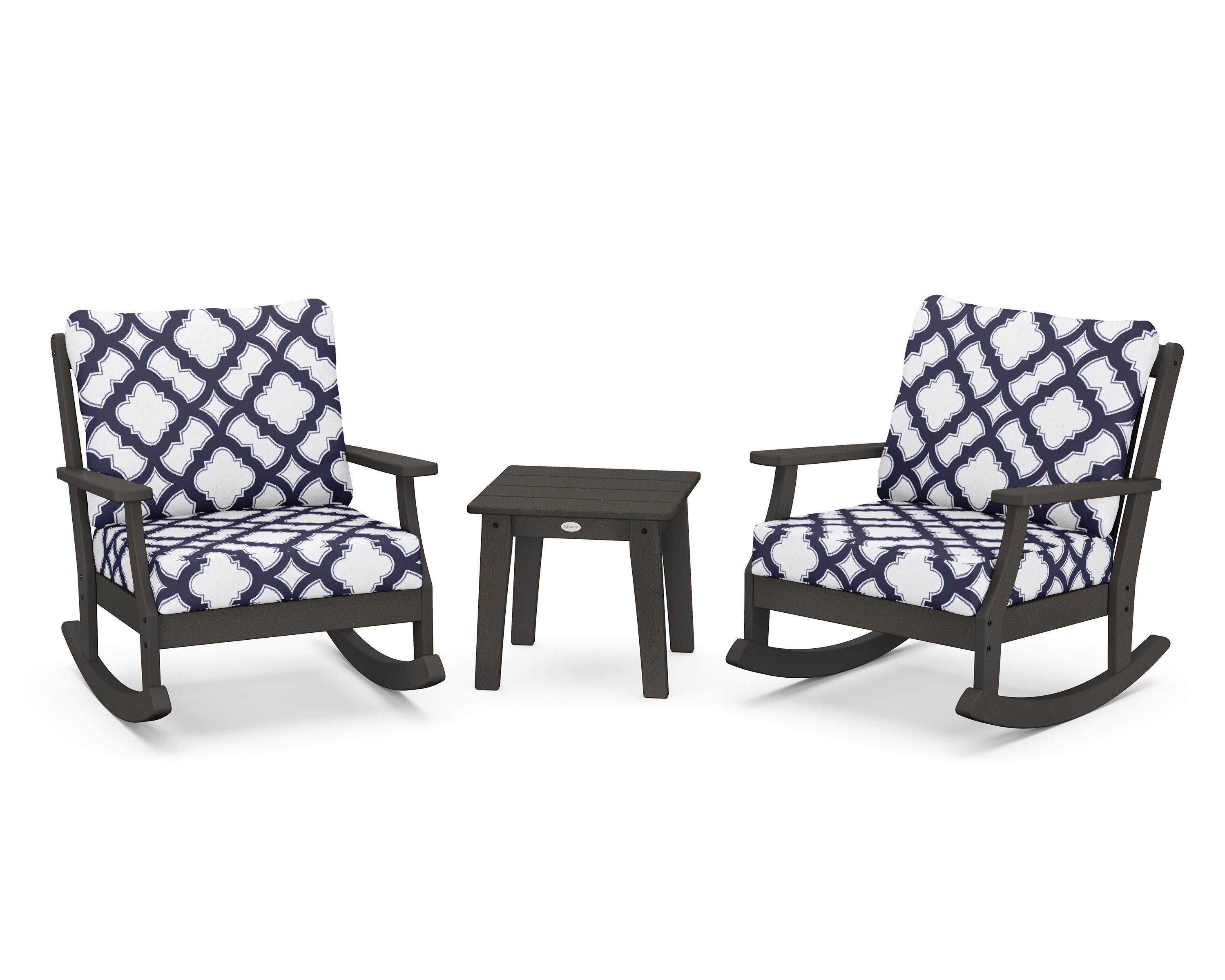 Braxton 3-Piece Deep Seating Rocker Set in Vintage Coffee / Trellis Navy