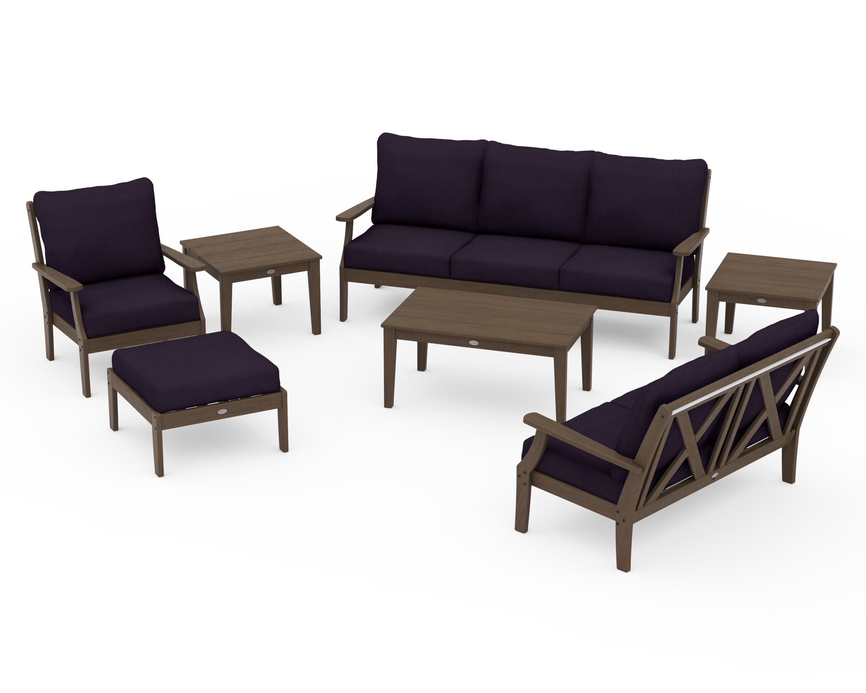 Braxton 7-Piece Deep Seating Set in Kona / Navy Linen