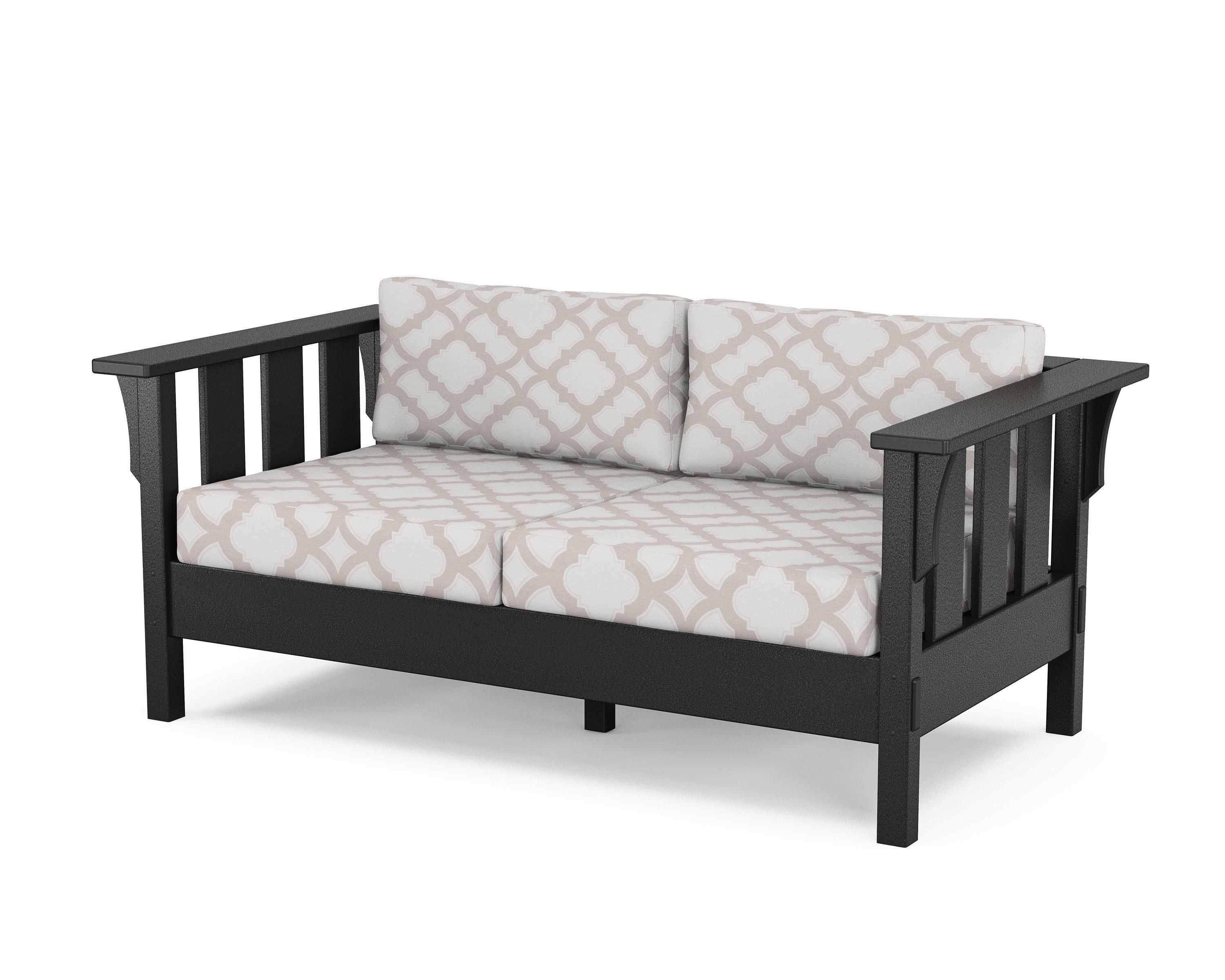 Acadia Deep Seating Loveseat in Black / Trellis Dune Burlap