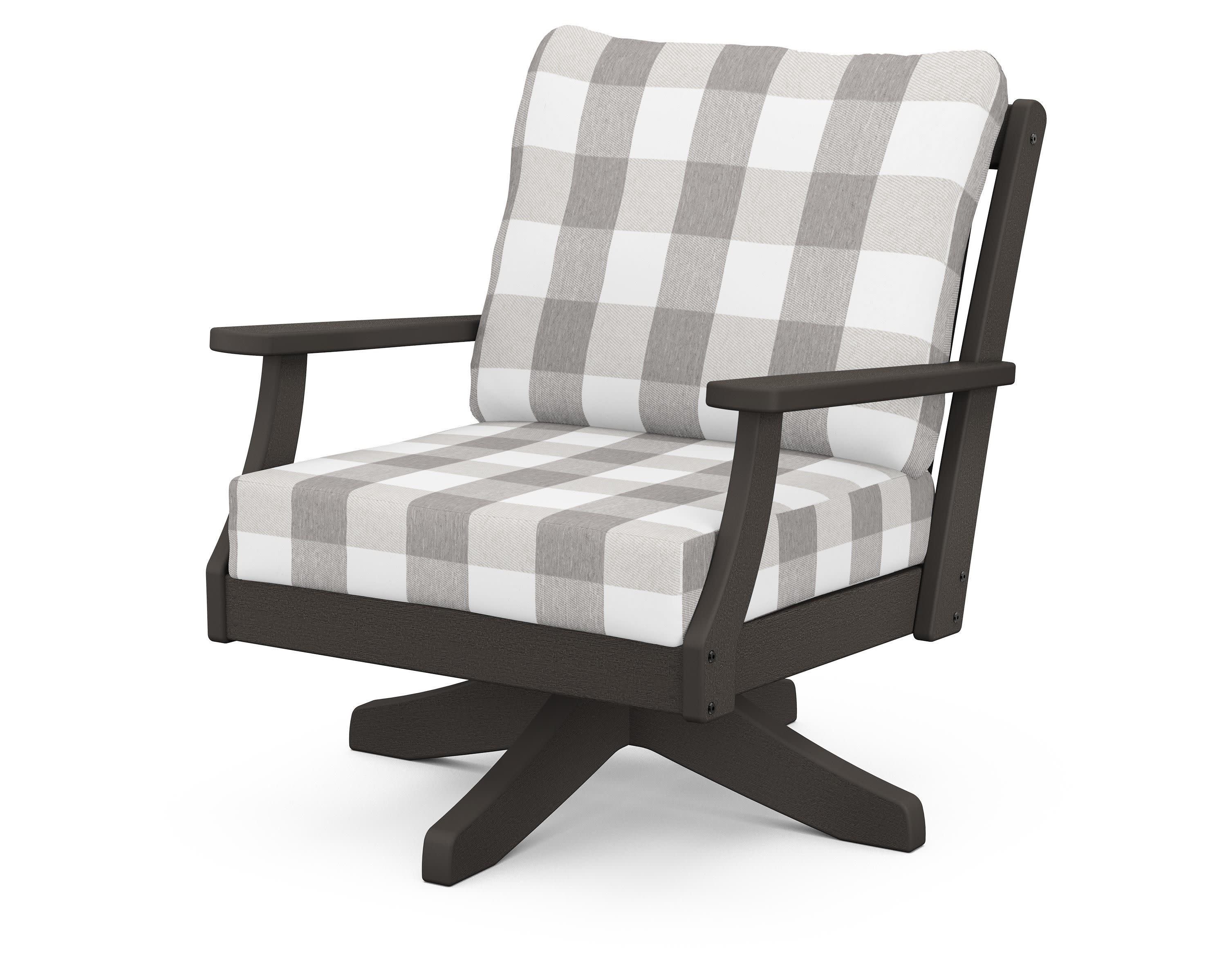 Braxton Deep Seating Swivel Chair in Vintage Coffee / Buffalo Plaid Grey Mist
