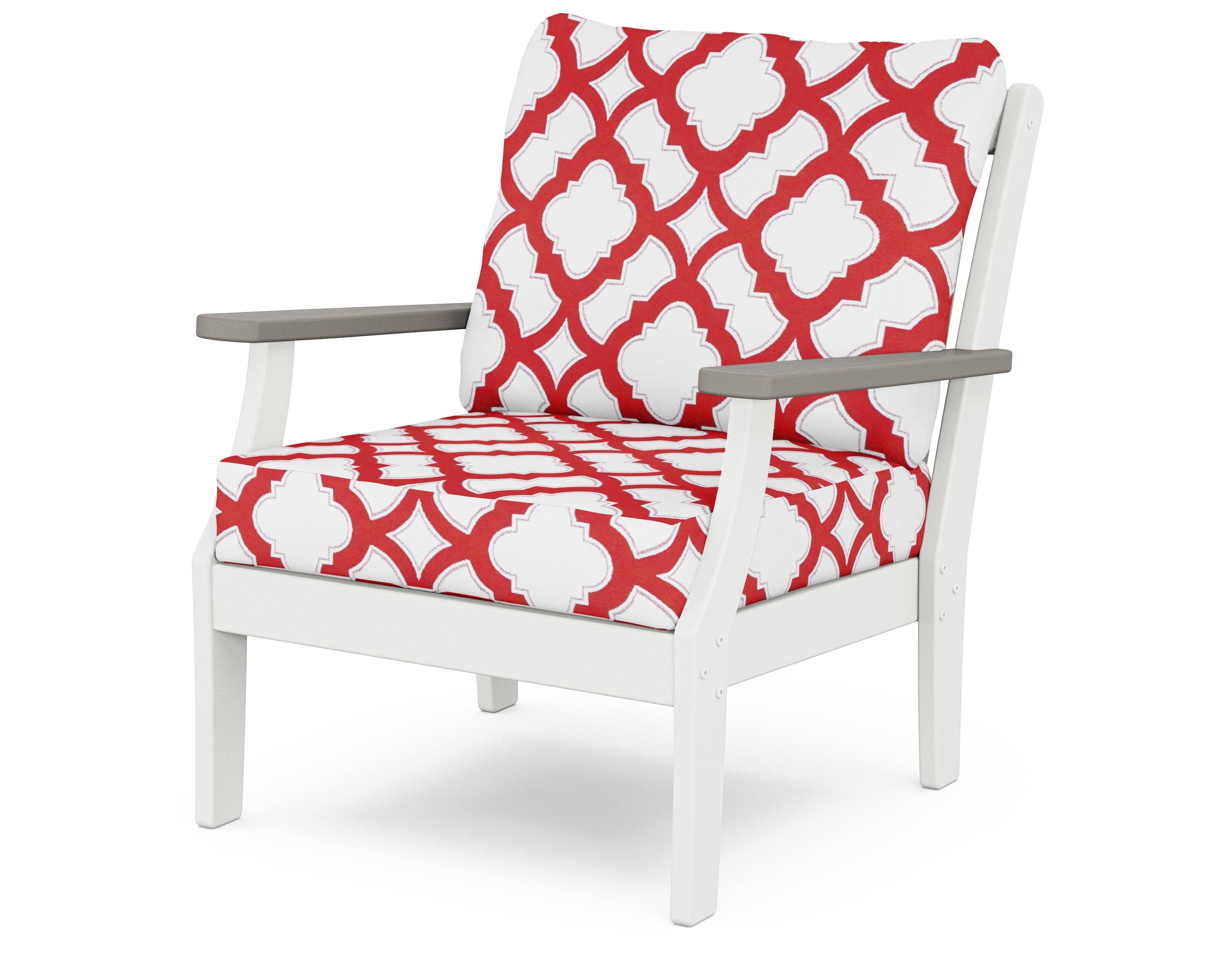 Braxton Deep Seating Chair in White / Driftwood / Trellis Crimson
