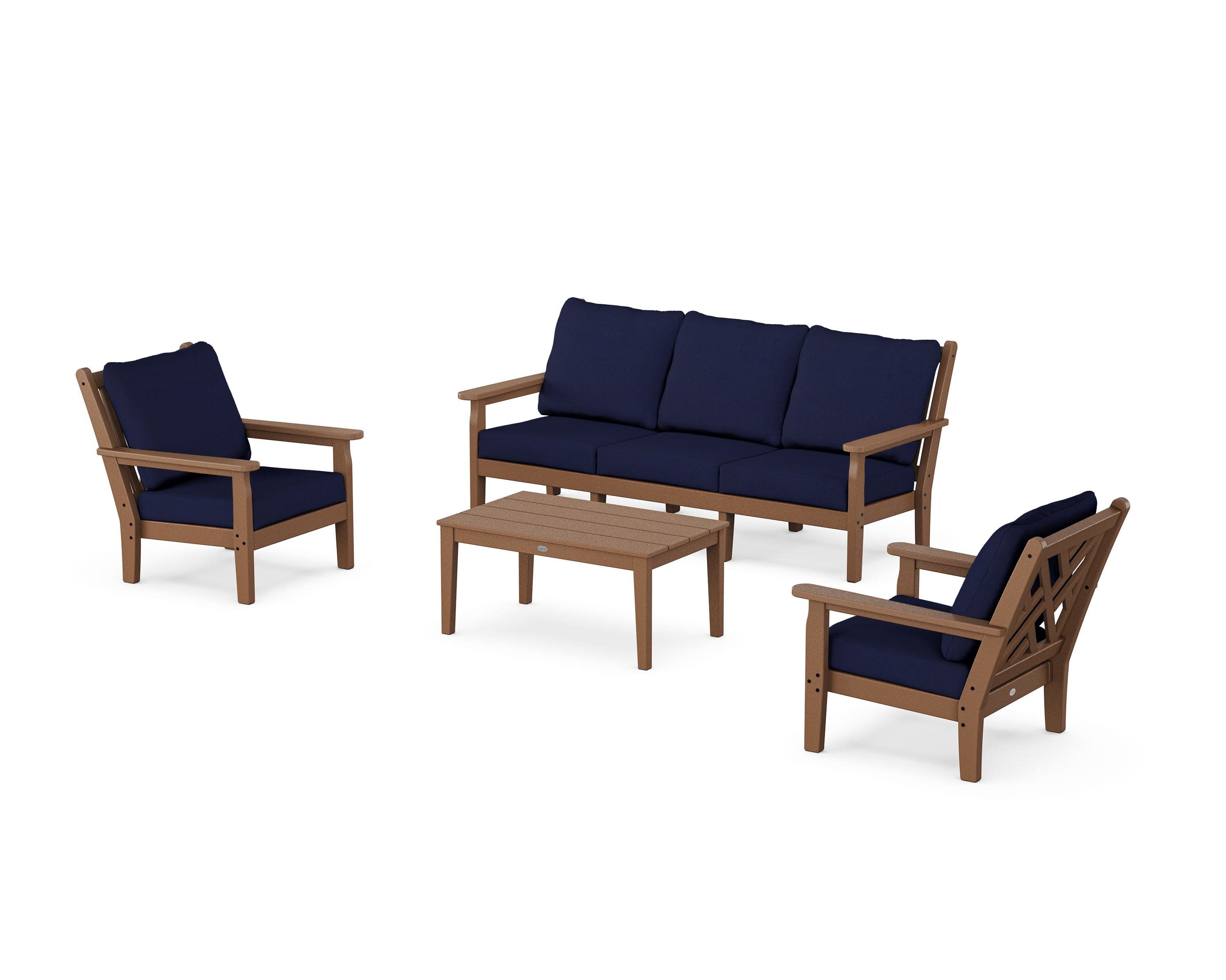 Chippendale 4-Piece Deep Seating Set with Sofa in Teak / Navy