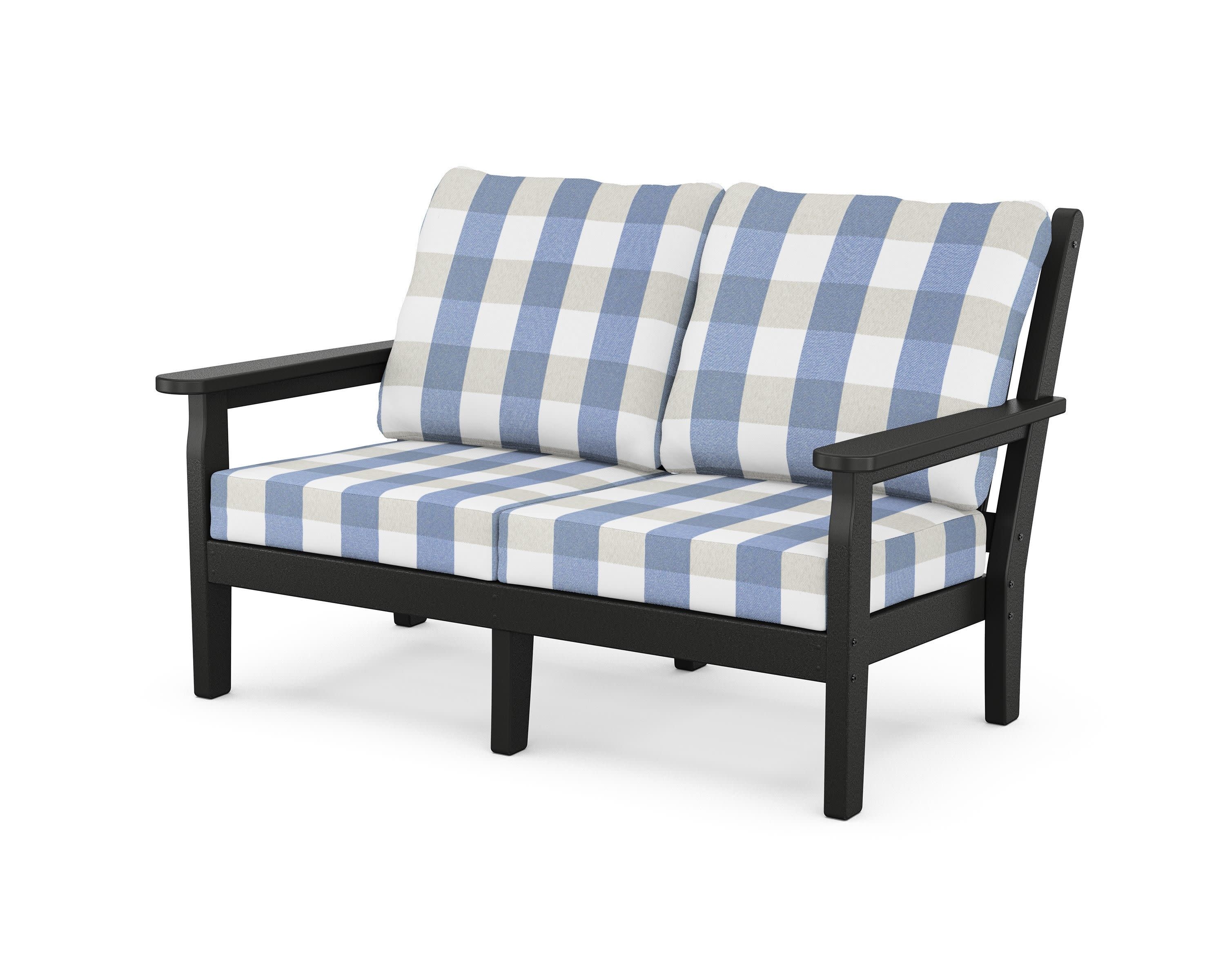 Chippendale Deep Seating Loveseat in Black / Buffalo Plaid Sky Blue