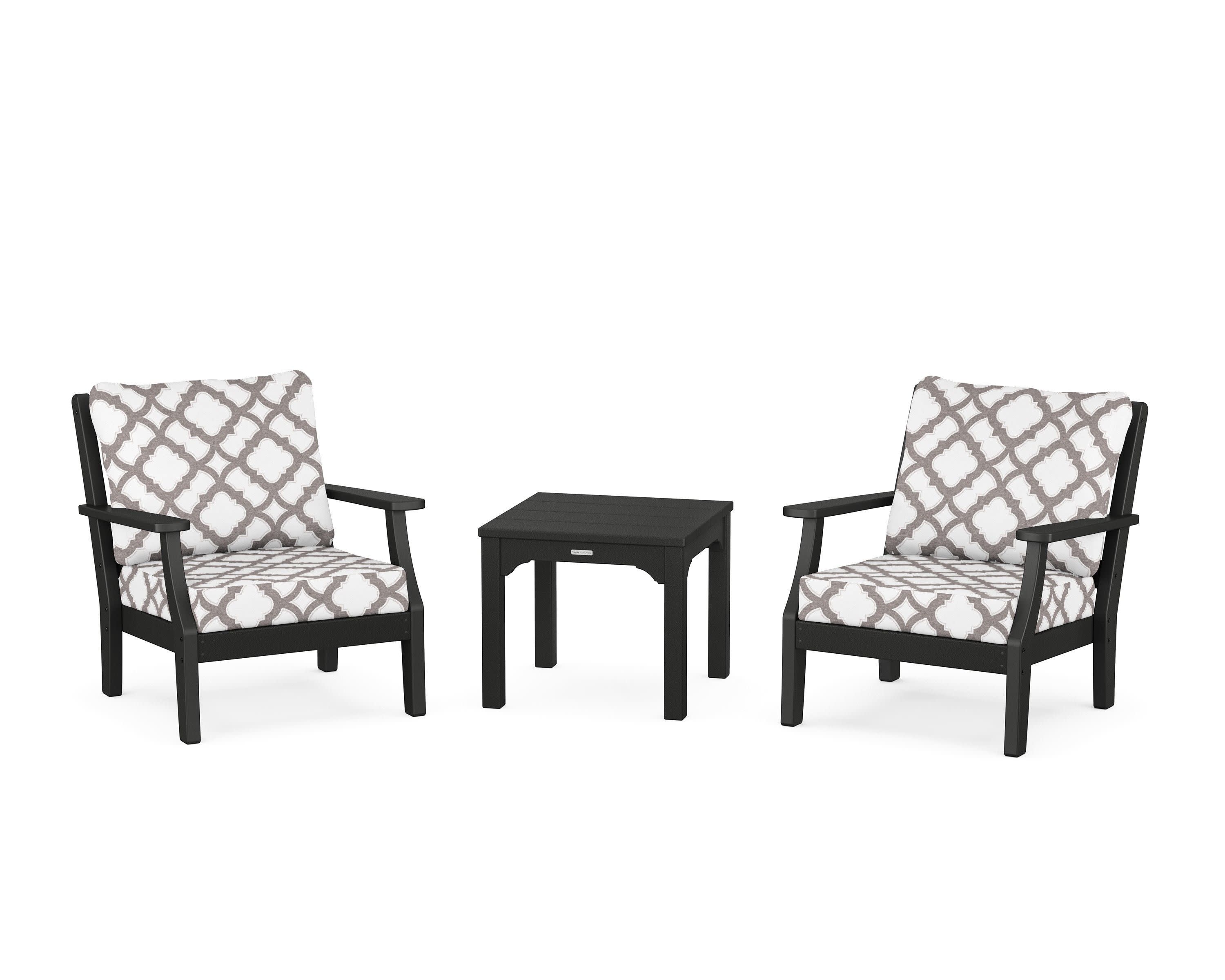 Chinoiserie 3-Piece Deep Seating Set in Black / Trellis Grey Mist