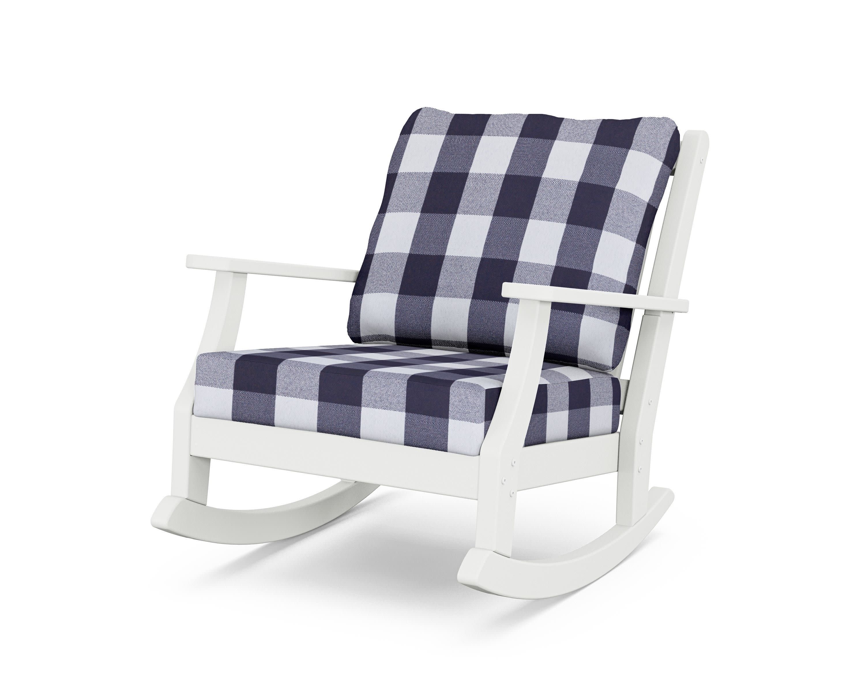 Wovendale Deep Seating Rocking Chair in White / Buffalo Plaid Navy