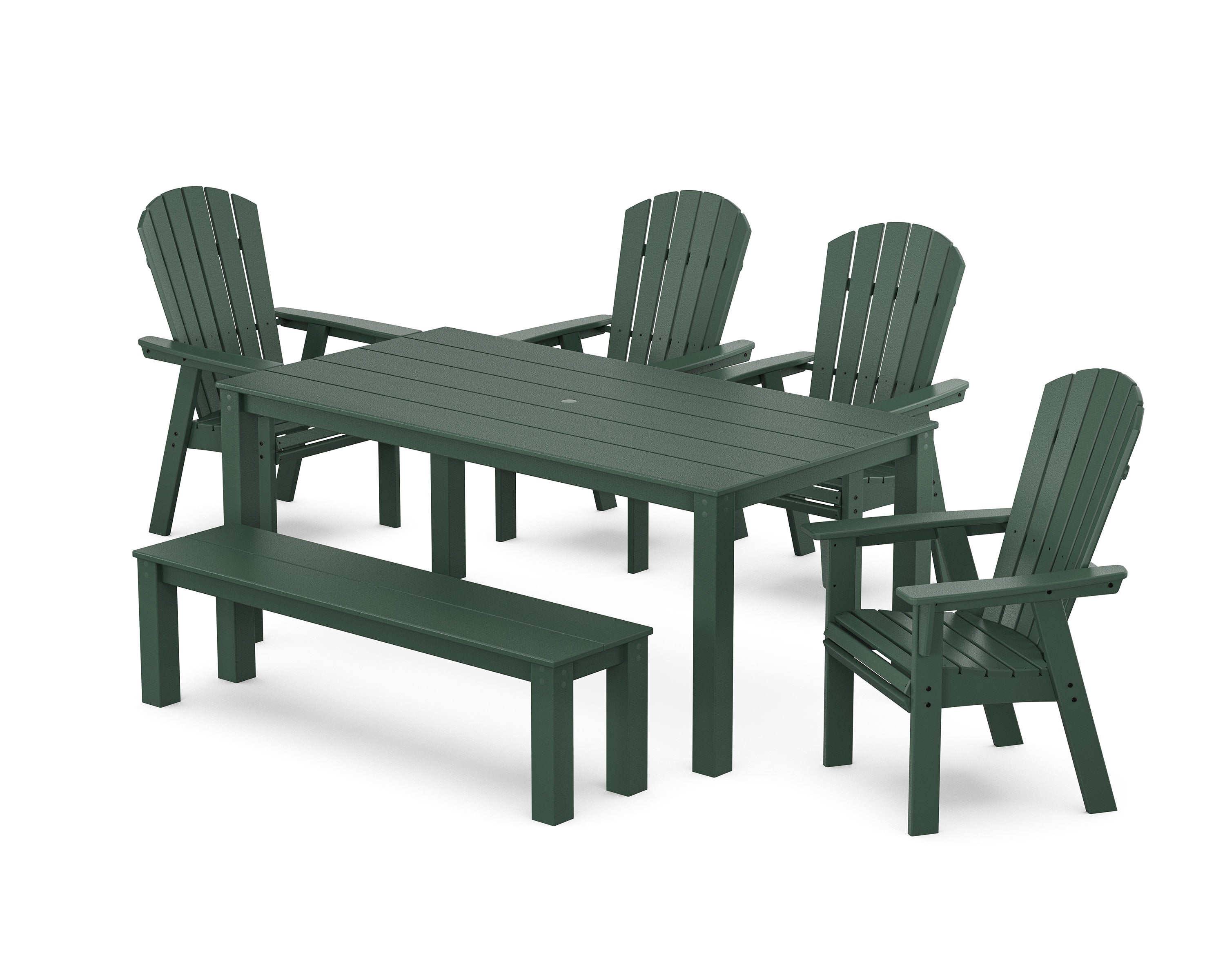 Nautical Curveback Adirondack 6-Piece Parsons Dining Set with Bench in Green