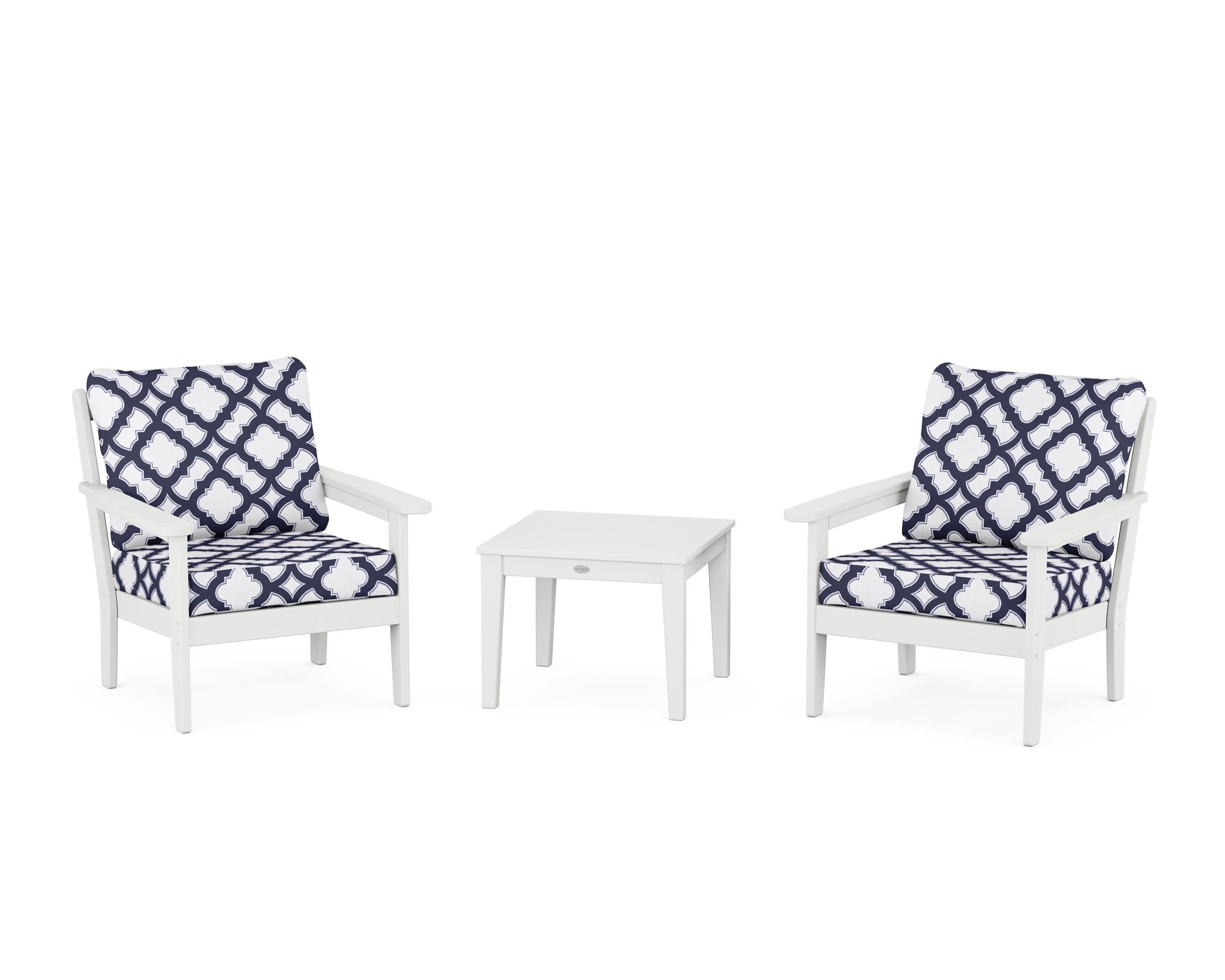 Cottage 3-Piece Deep Seating Set in White / Trellis Navy
