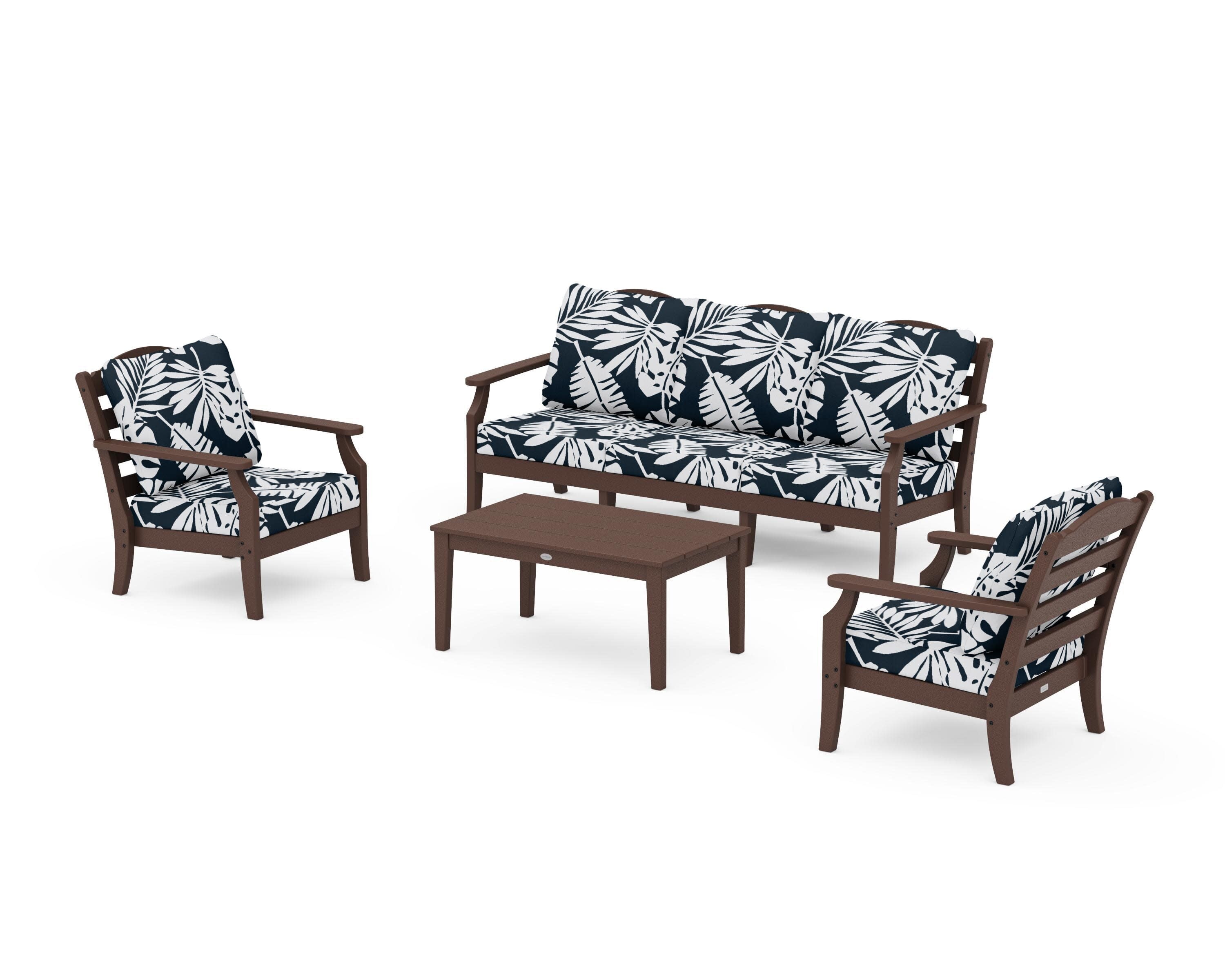 Savannah 4-Piece Deep Seating Set with Sofa in Mahogany / Leaf Marine Indigo
