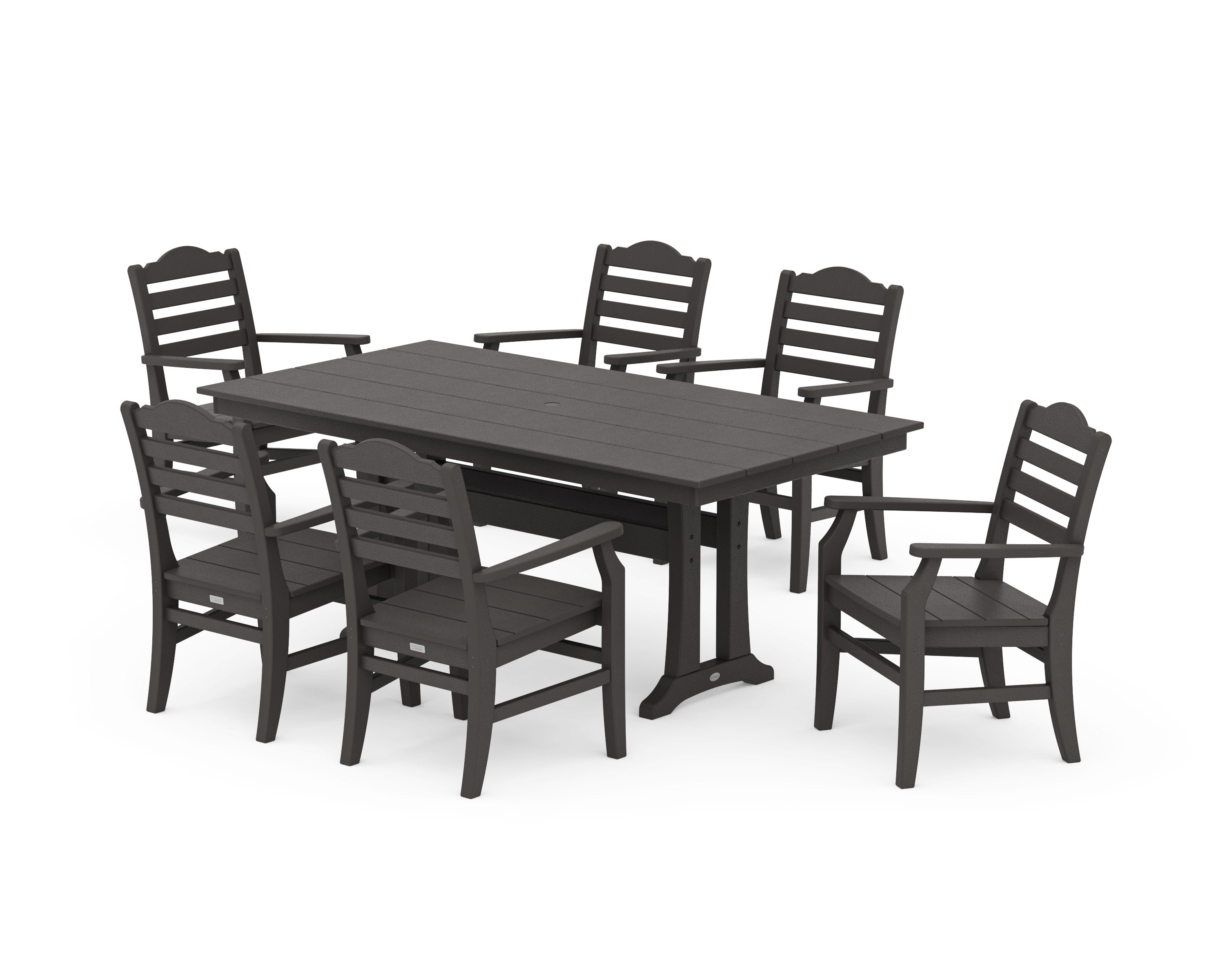 Savannah Arm Chair 7-Piece Farmhouse Dining Set with Trestle Legs in Vintage Coffee