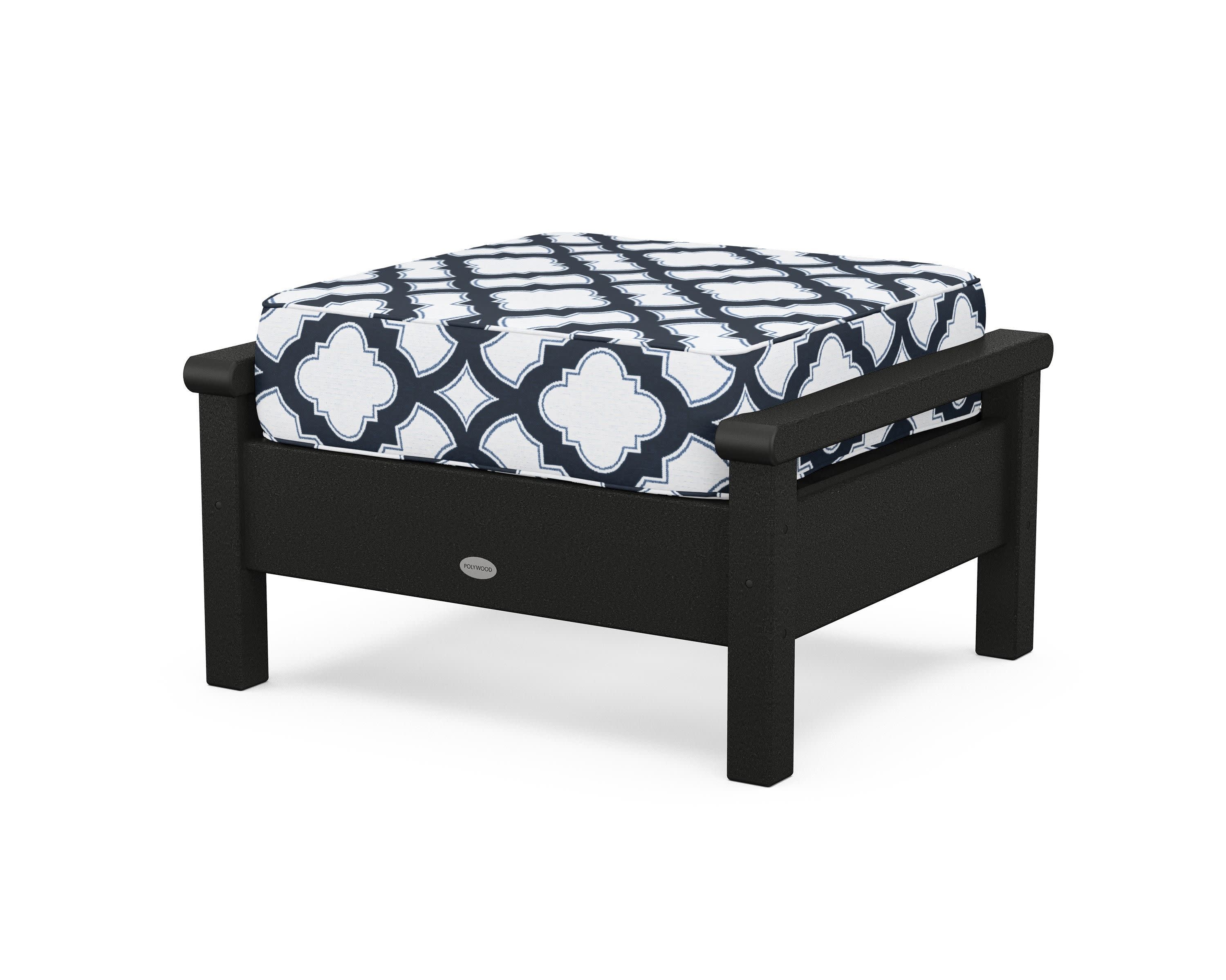 Harbour Deep Seating Ottoman in Black / Trellis Marine Indigo