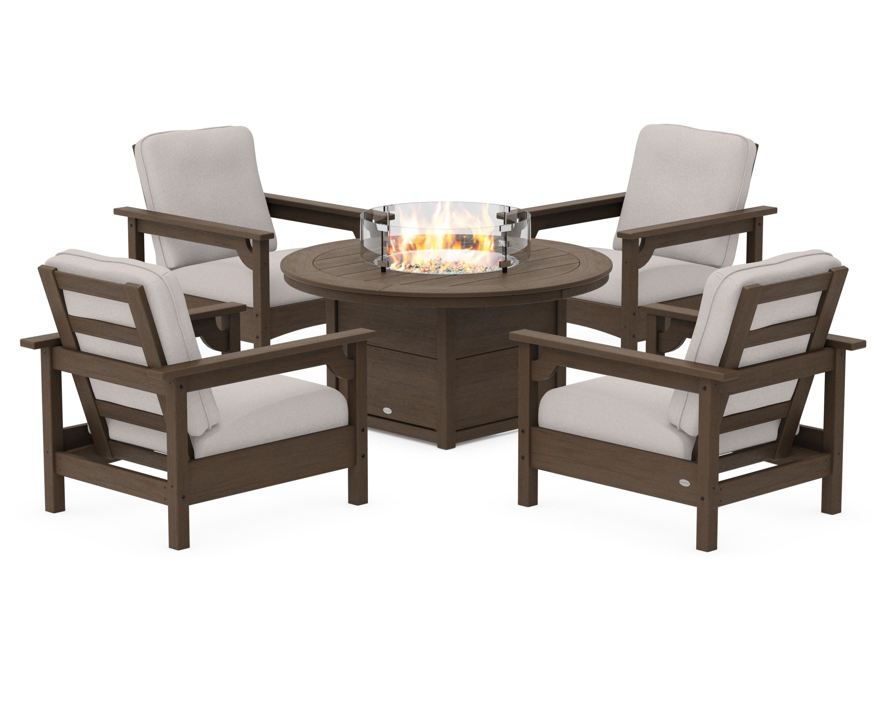 Club 5-Piece Conversation Set with Fire Pit Table in Kona / Dune Burlap