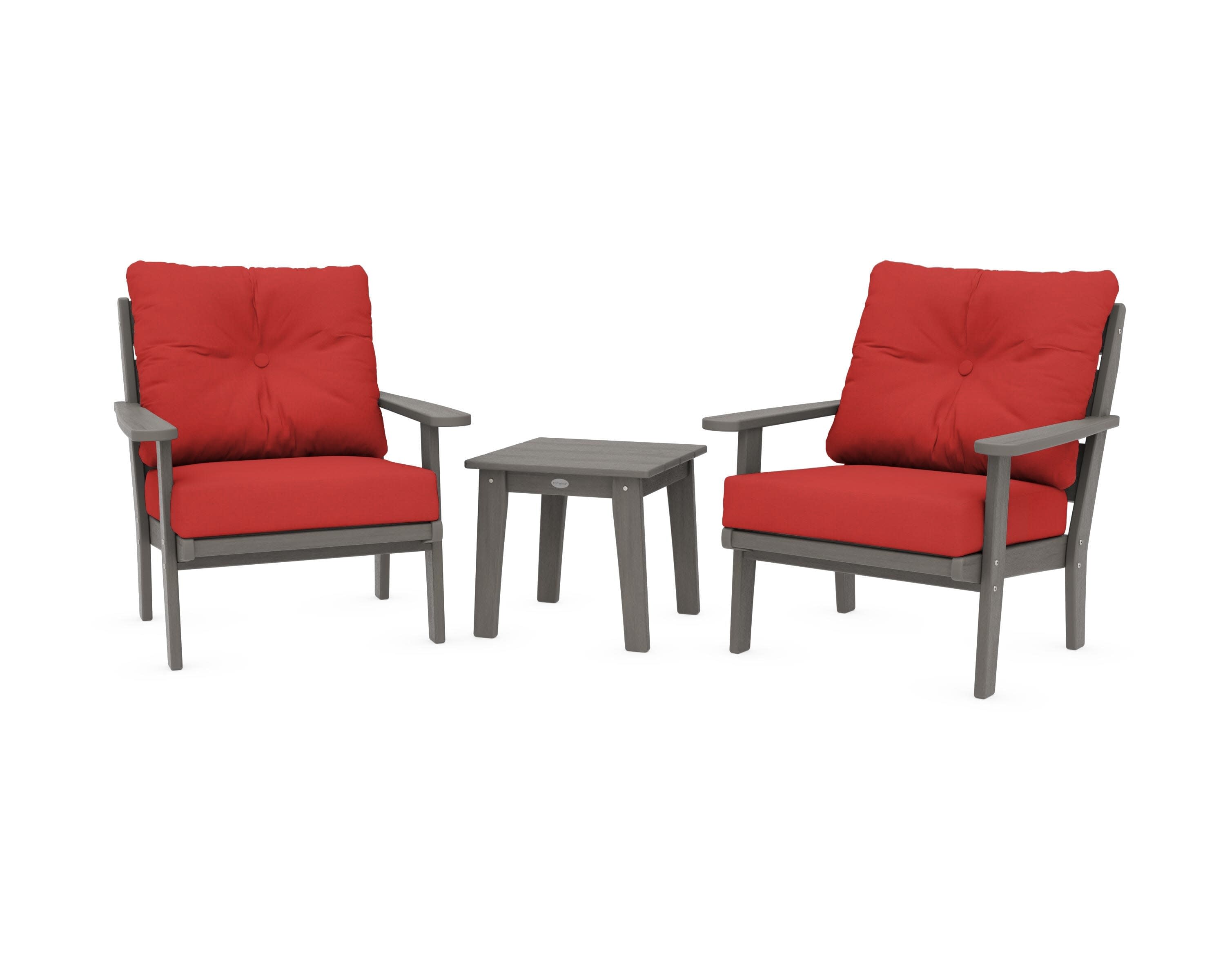 Lakeside 3-Piece Deep Seating Chair Set in Driftwood / Crimson Linen