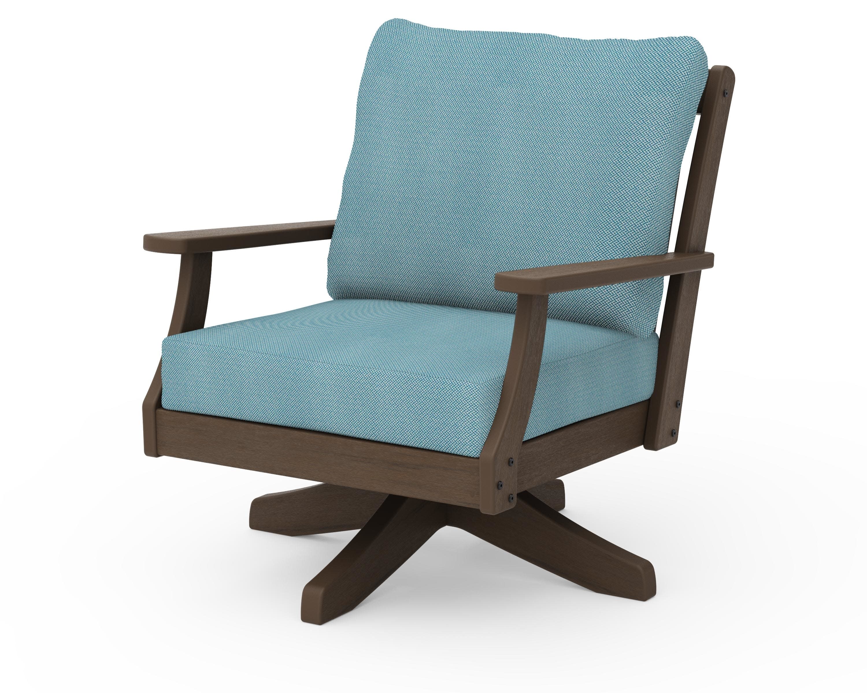 Braxton Deep Seating Swivel Chair in Kona / Lattice Sky Blue