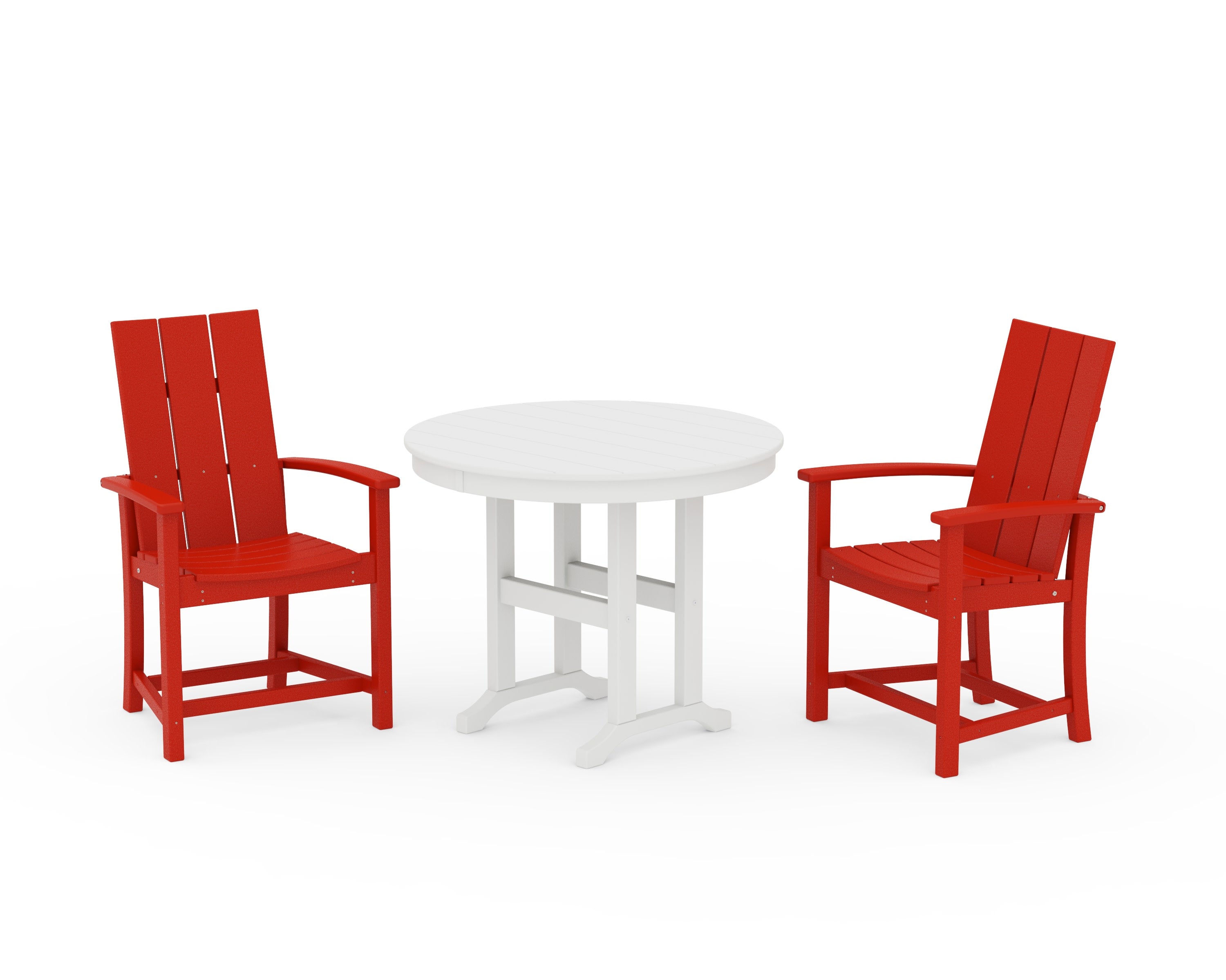 Modern Adirondack 3-Piece Round Farmhouse Dining Set in Sunset Red / White