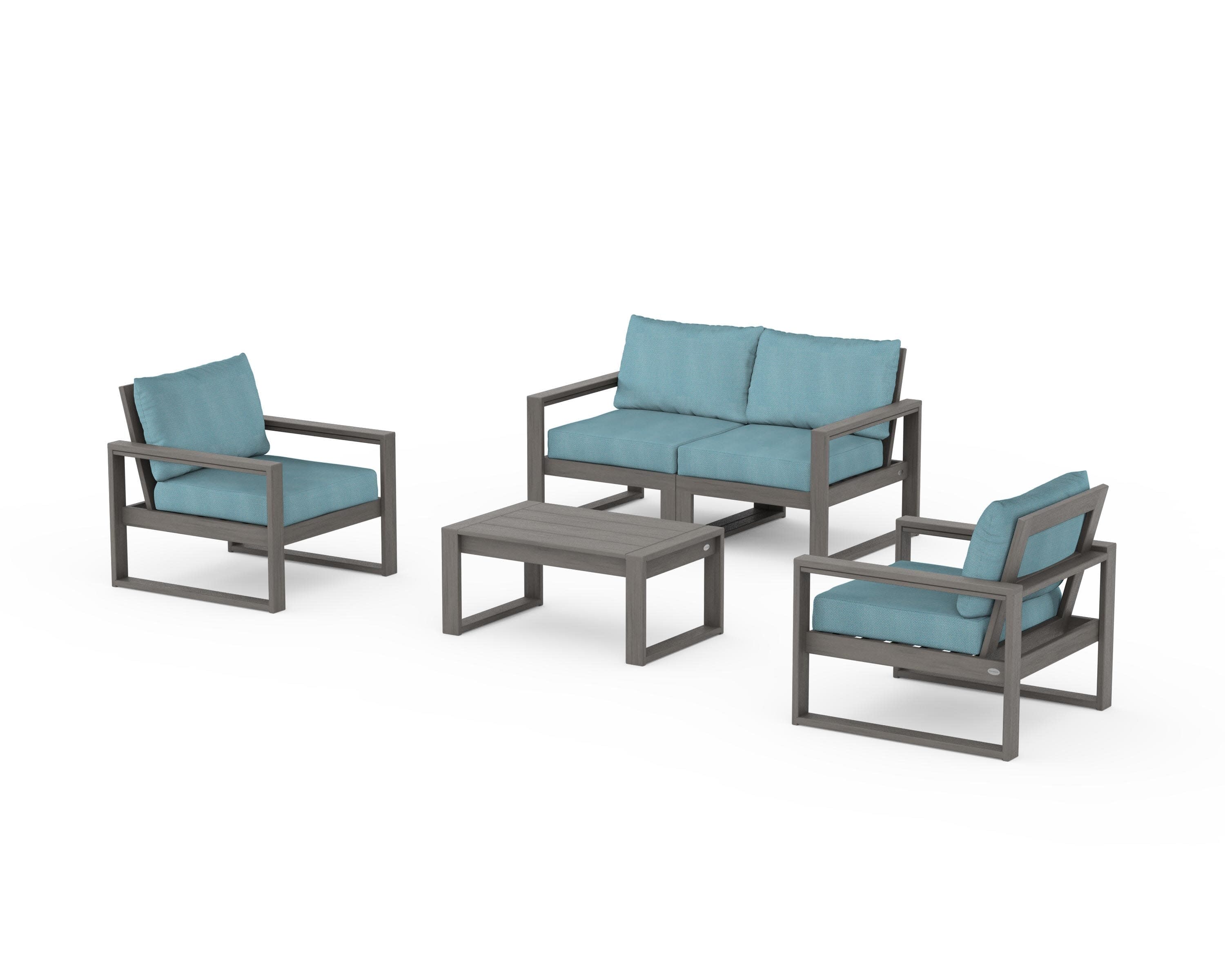 EDGE Sectional 4-Piece Deep Seating Set with Loveseat in Driftwood / Lattice Sky Blue