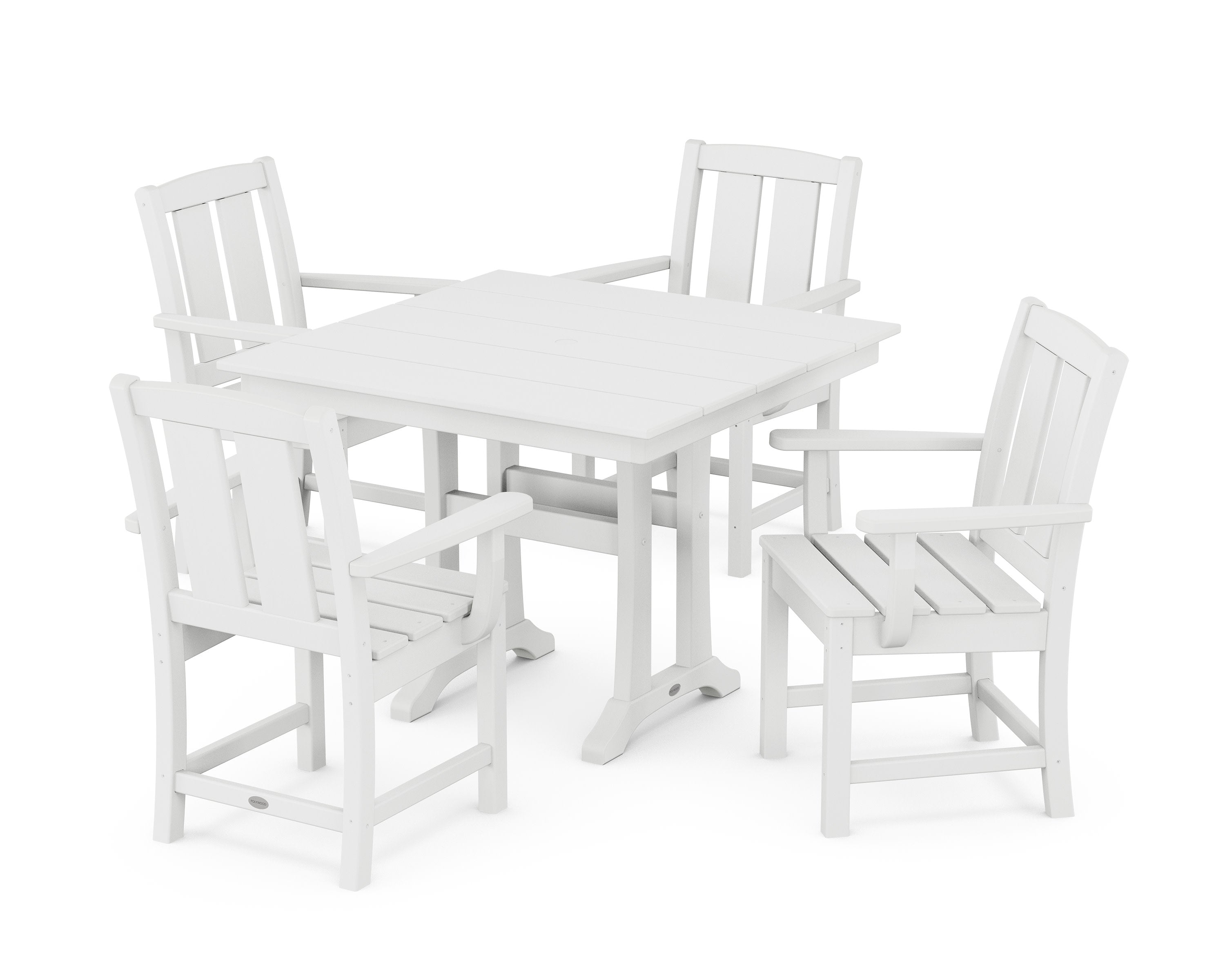 Mission 5-Piece Farmhouse Dining Set with Trestle Legs in White