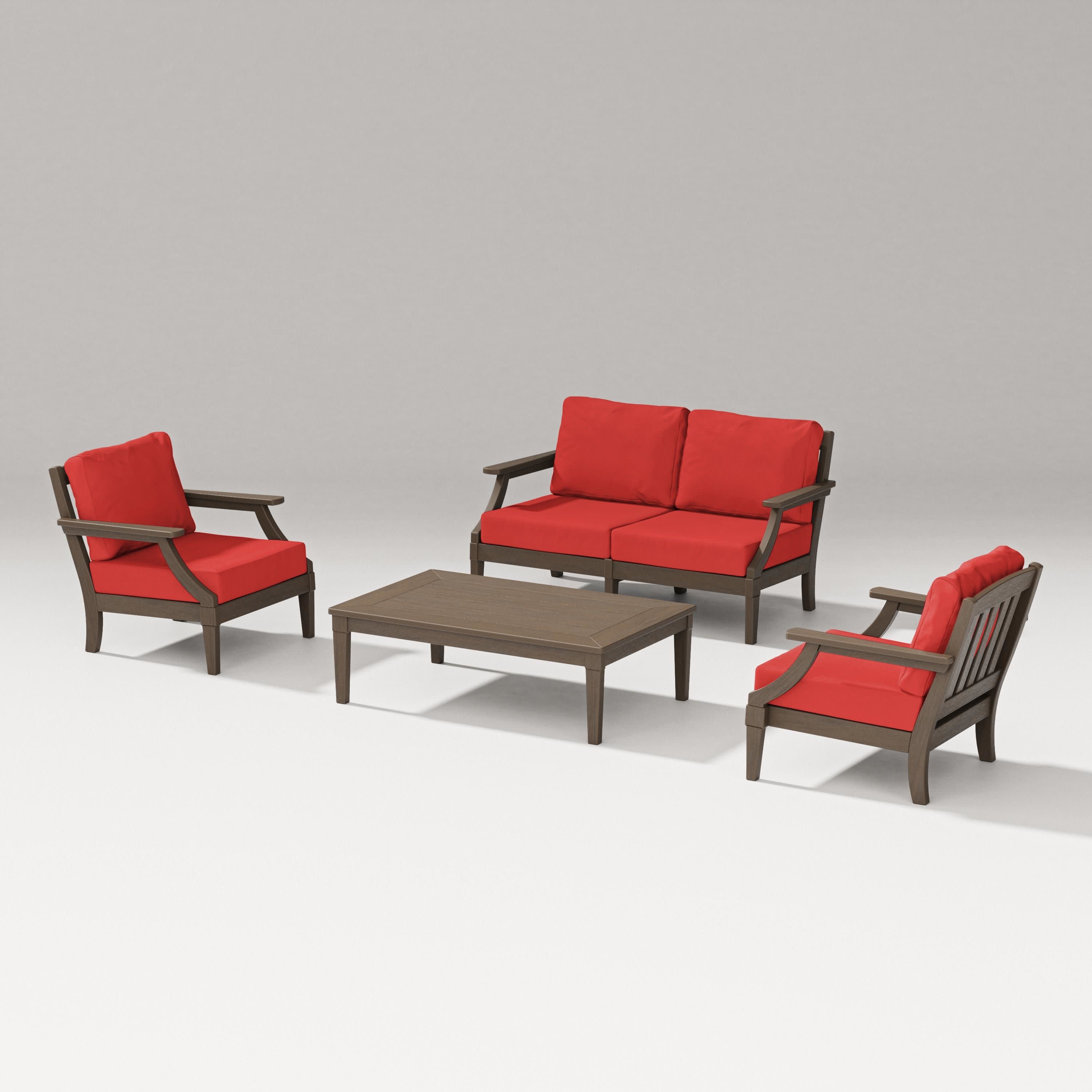 Estate Lounge 4-Piece Loveseat Set in Kona / Crimson Linen