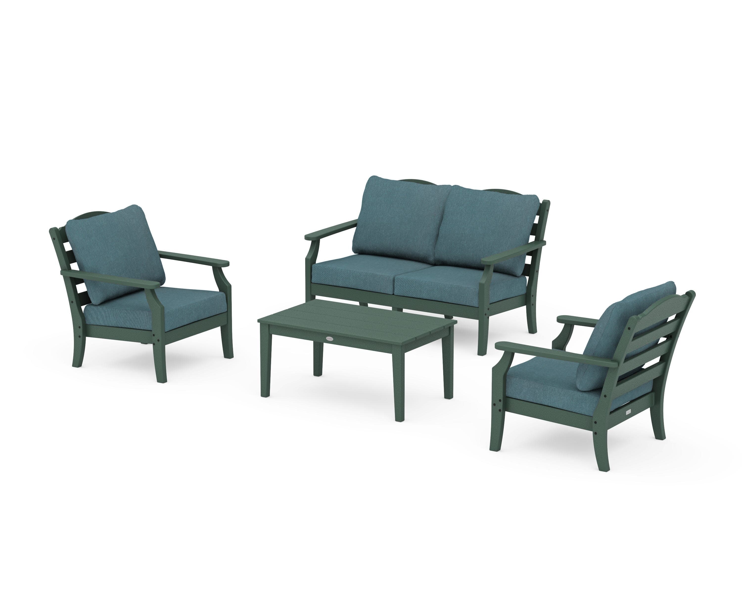 Savannah 4-Piece Deep Seating Set with Loveseat in Green / Ocean Teal