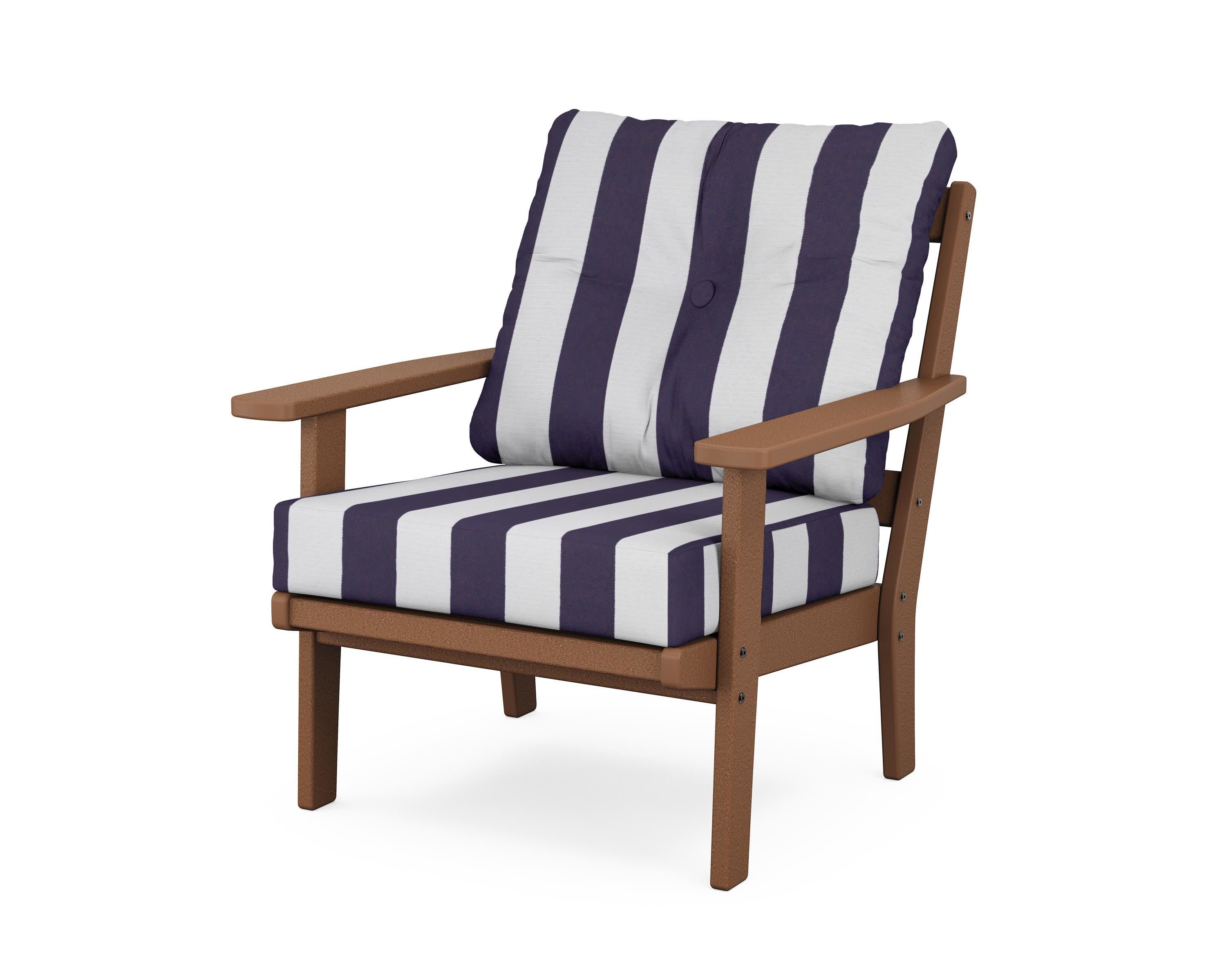 Oxford Deep Seating Chair in Teak / Cabana Stripe Navy