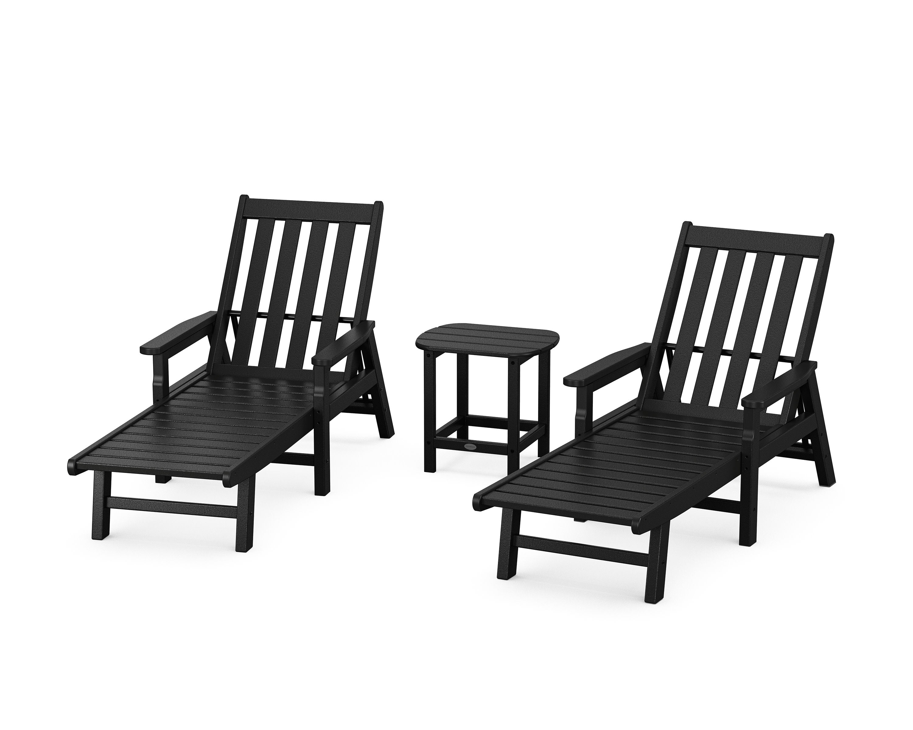 Vineyard 3-Piece Chaise with Arms Set in Black