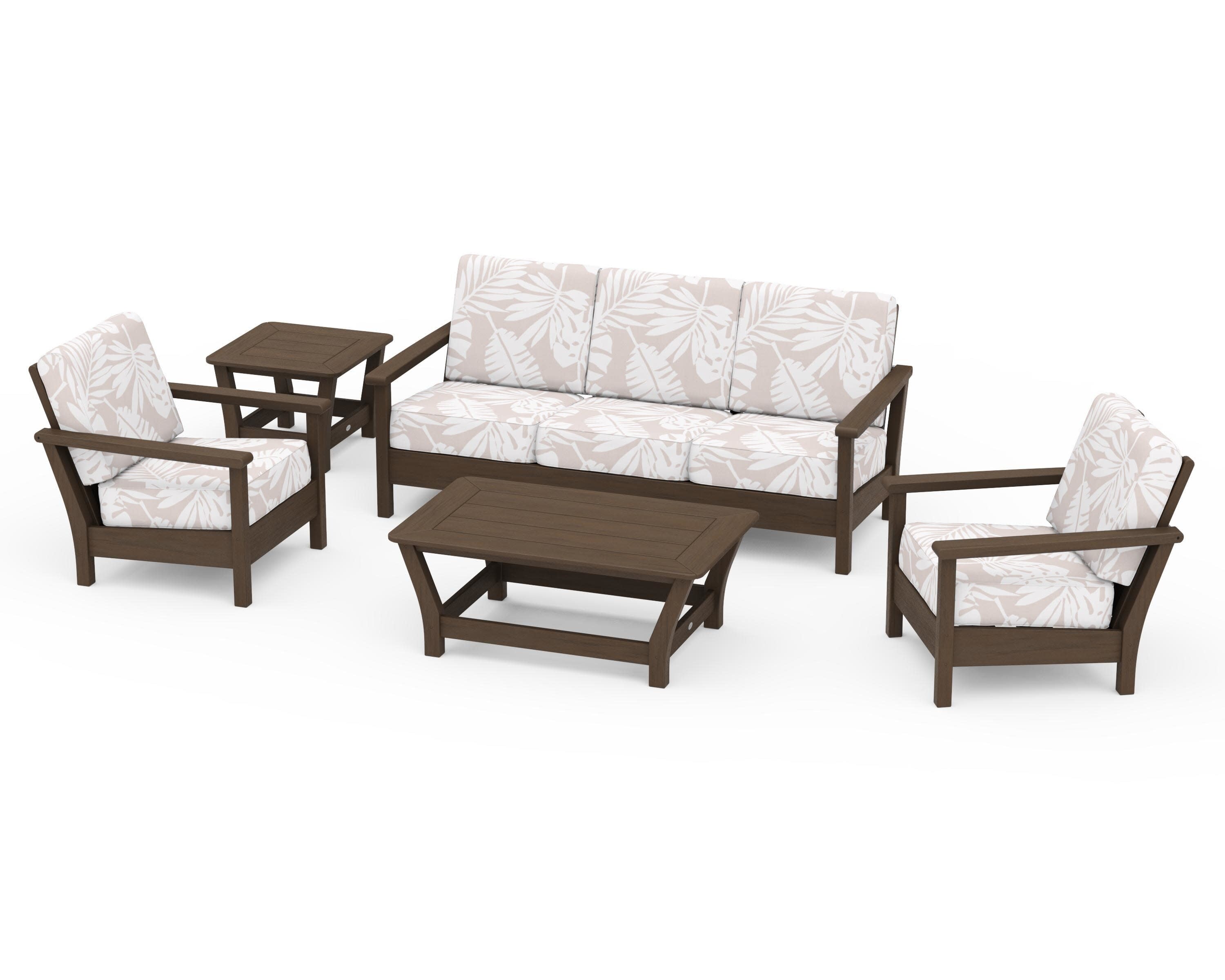 Harbour 5-Piece Deep Seating Set in Kona / Leaf Dune Burlap