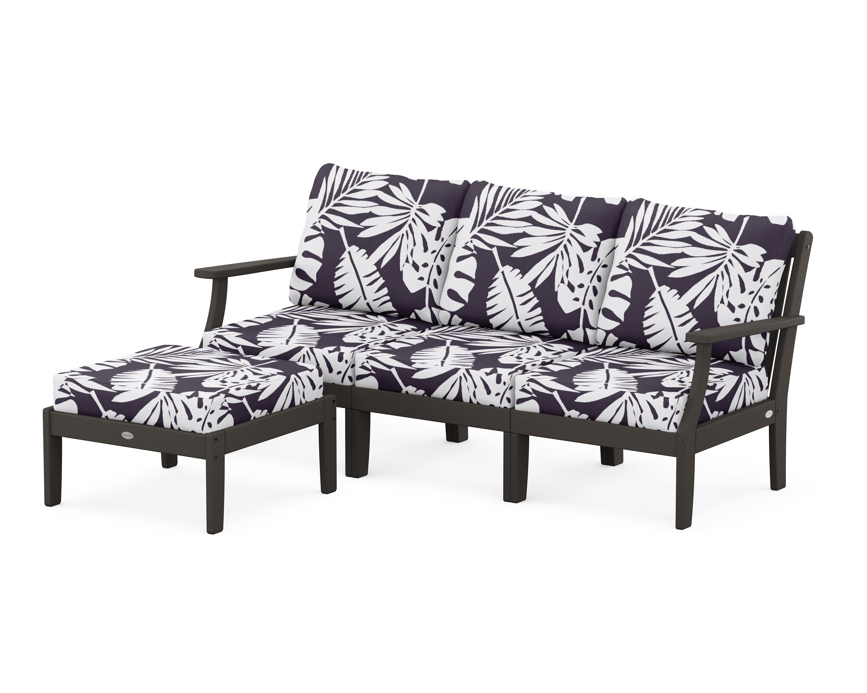 Braxton Modular 4-Piece Deep Seating Set with Ottoman in Vintage Coffee / Leaf Navy