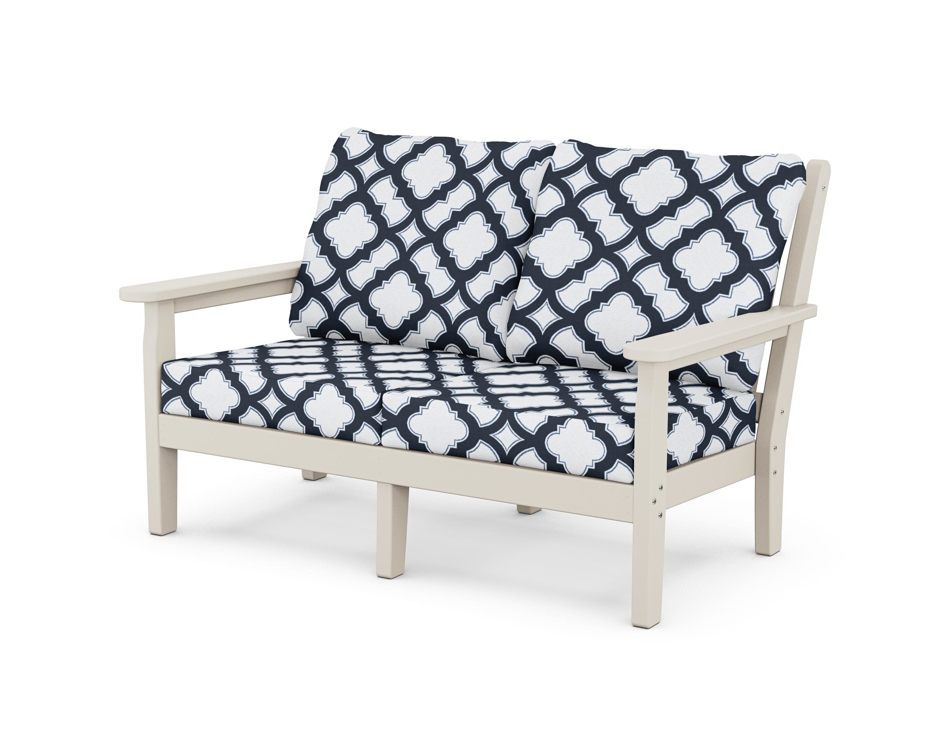 Chippendale Deep Seating Loveseat in Sand / Trellis Marine Indigo