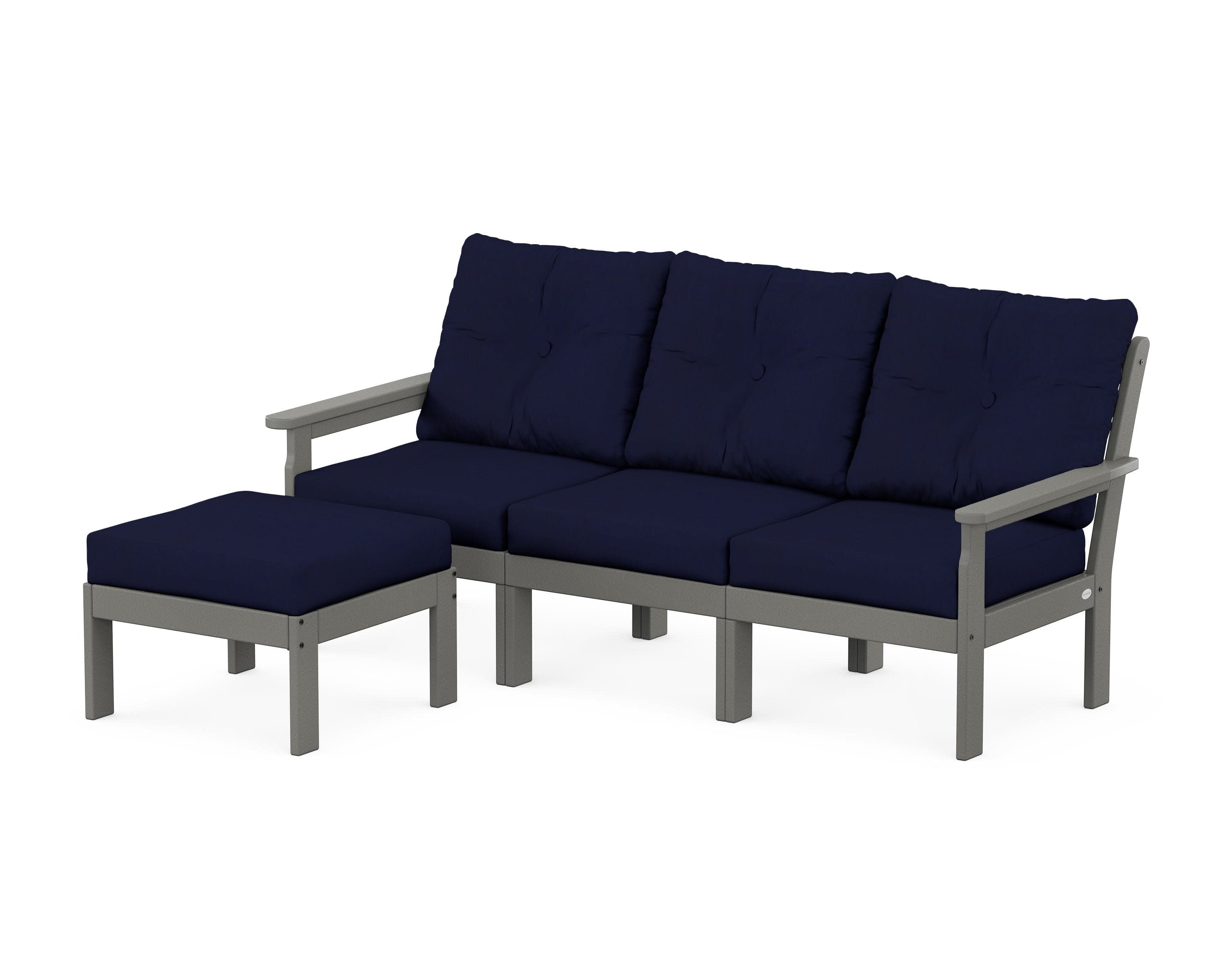 Vineyard 4-Piece Sectional with Ottoman in Slate Grey / Navy