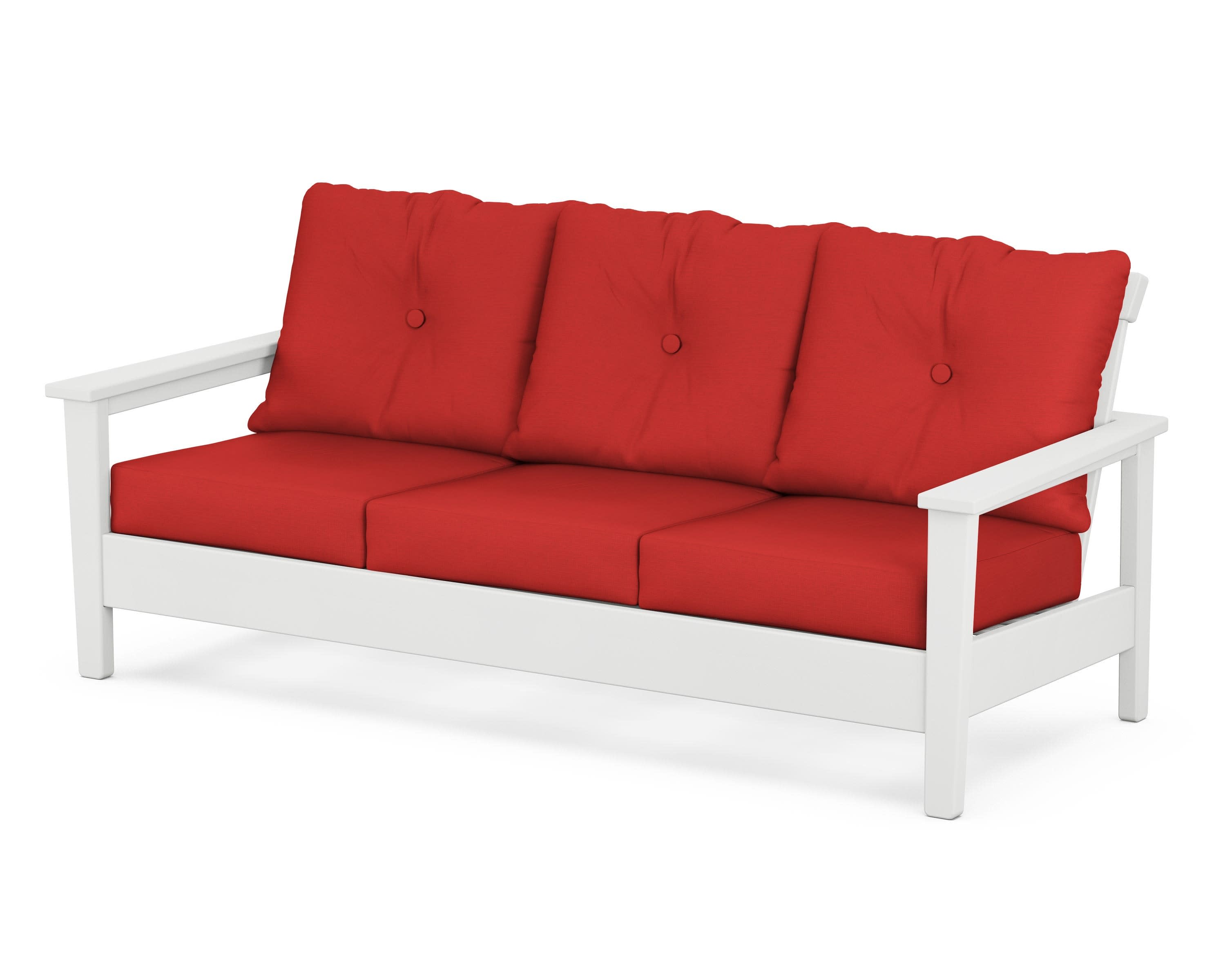 Prescott Deep Seating Sofa in White / Crimson Linen
