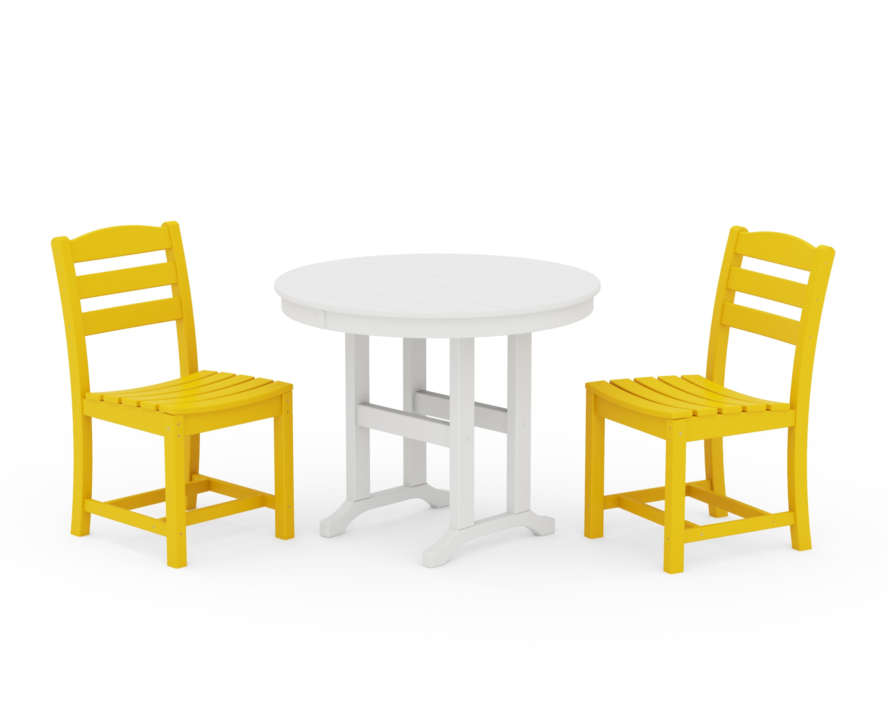 La Casa Caf Side Chair 3-Piece Round Dining Set in Lemon / White