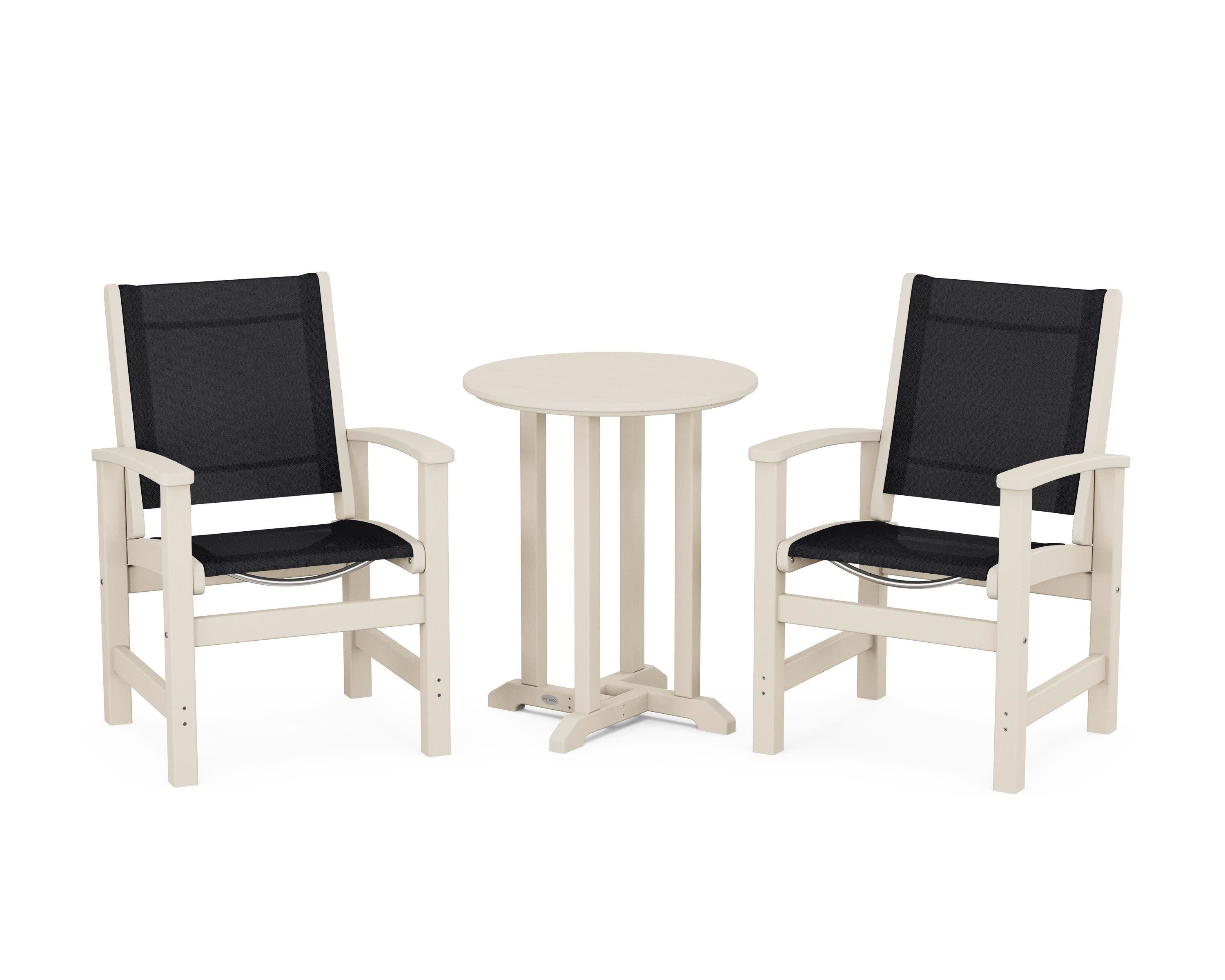 Coastal 3-Piece Round Bistro Dining Set in Sand / Black Sling
