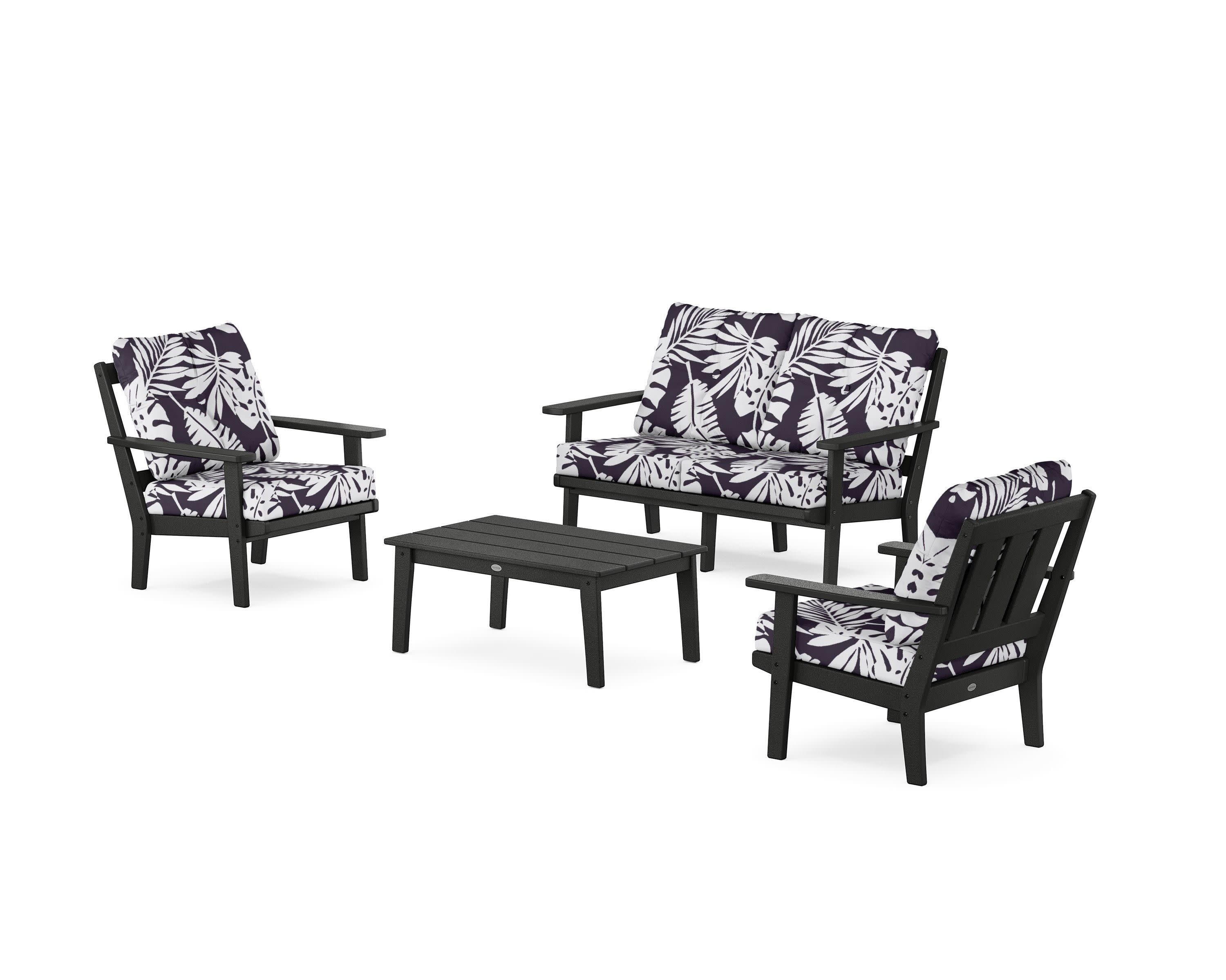 Oxford 4-Piece Deep Seating Set with Loveseat in Black / Leaf Navy