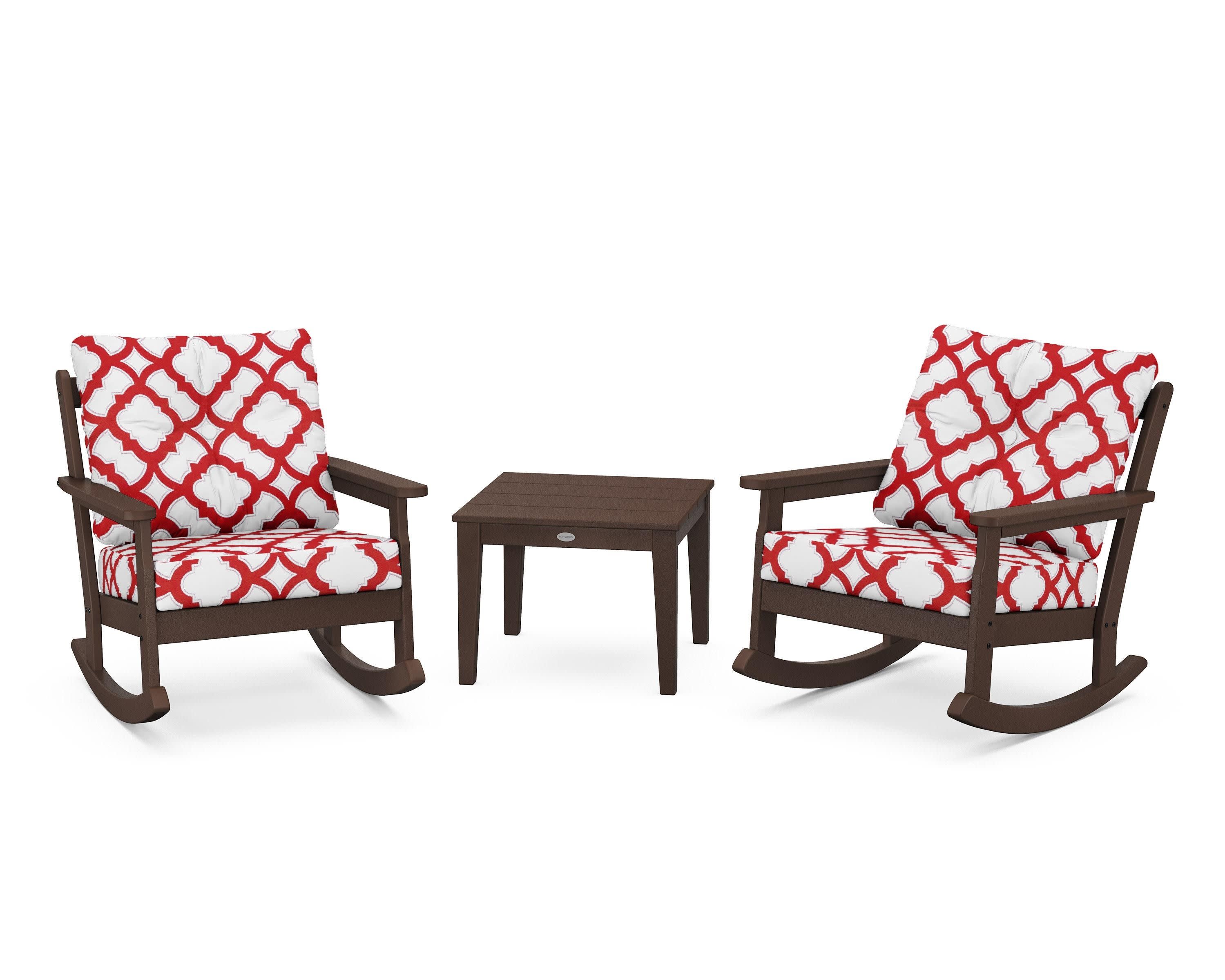 Vineyard 3-Piece Deep Seating Rocker Set in Mahogany / Trellis Crimson