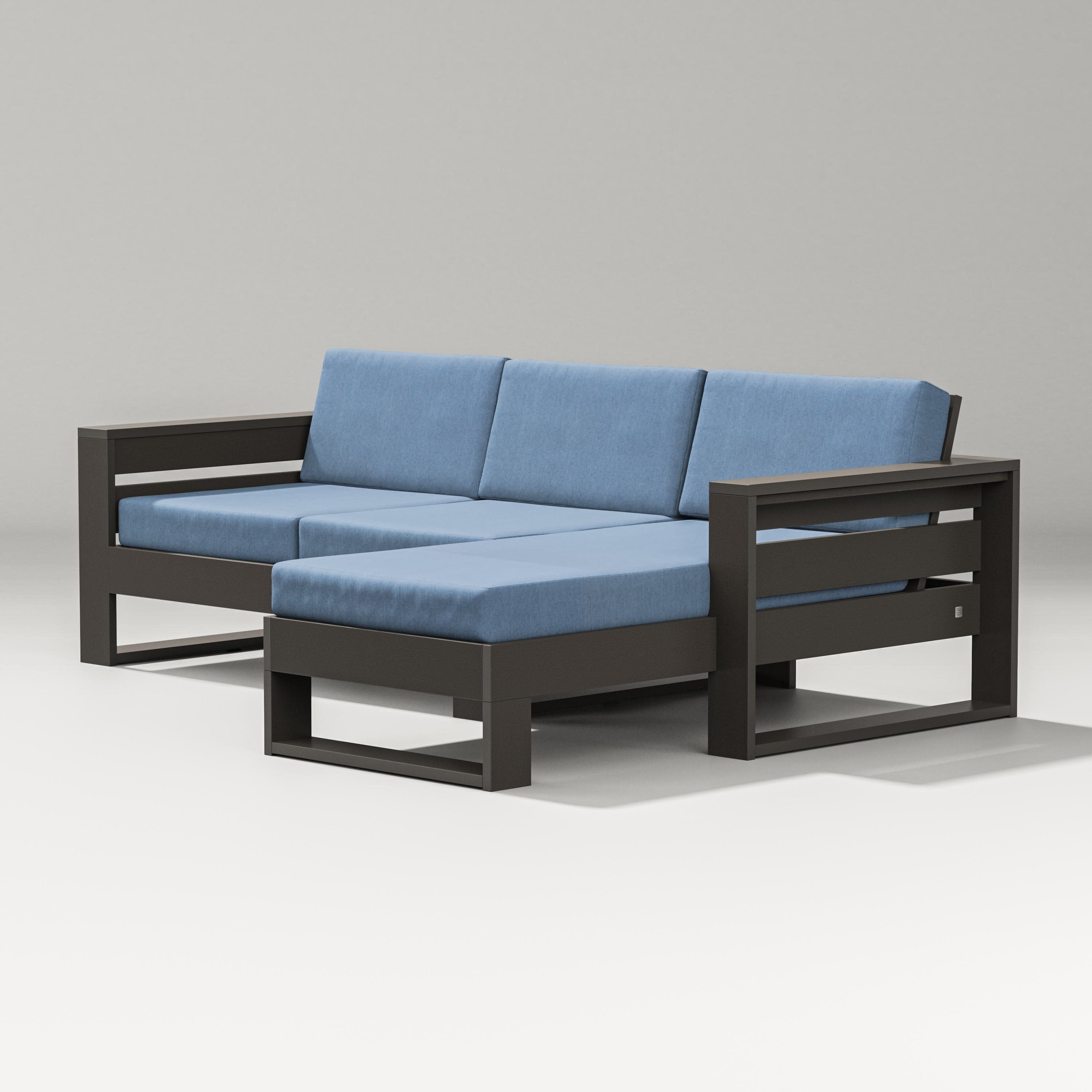 Latitude Right Chaise Sectional in Vintage Coffee / Sky Blue