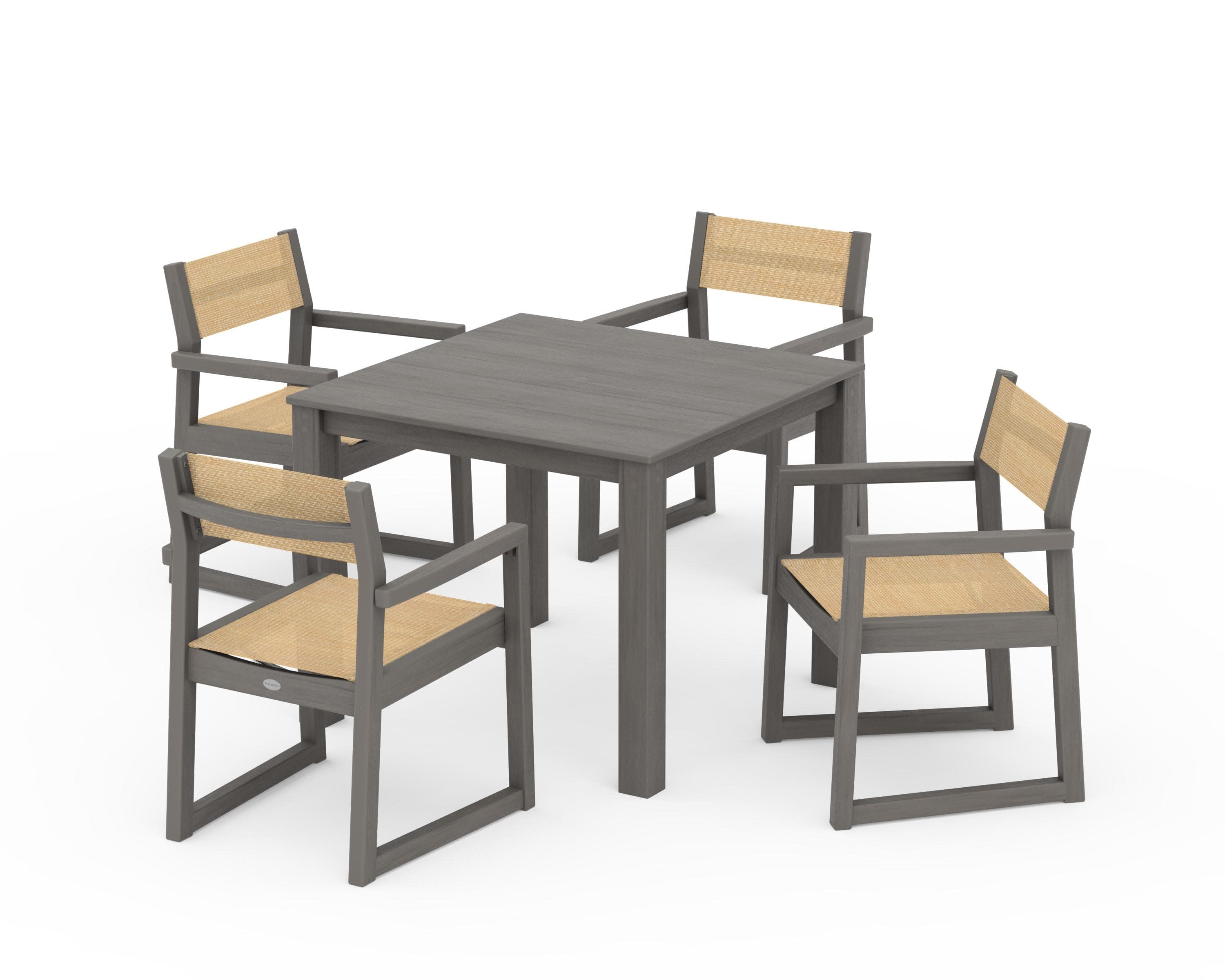 EDGE Sling Arm Chair 5-Piece Parsons Dining Set in Driftwood / Dupioni Apricot Sling