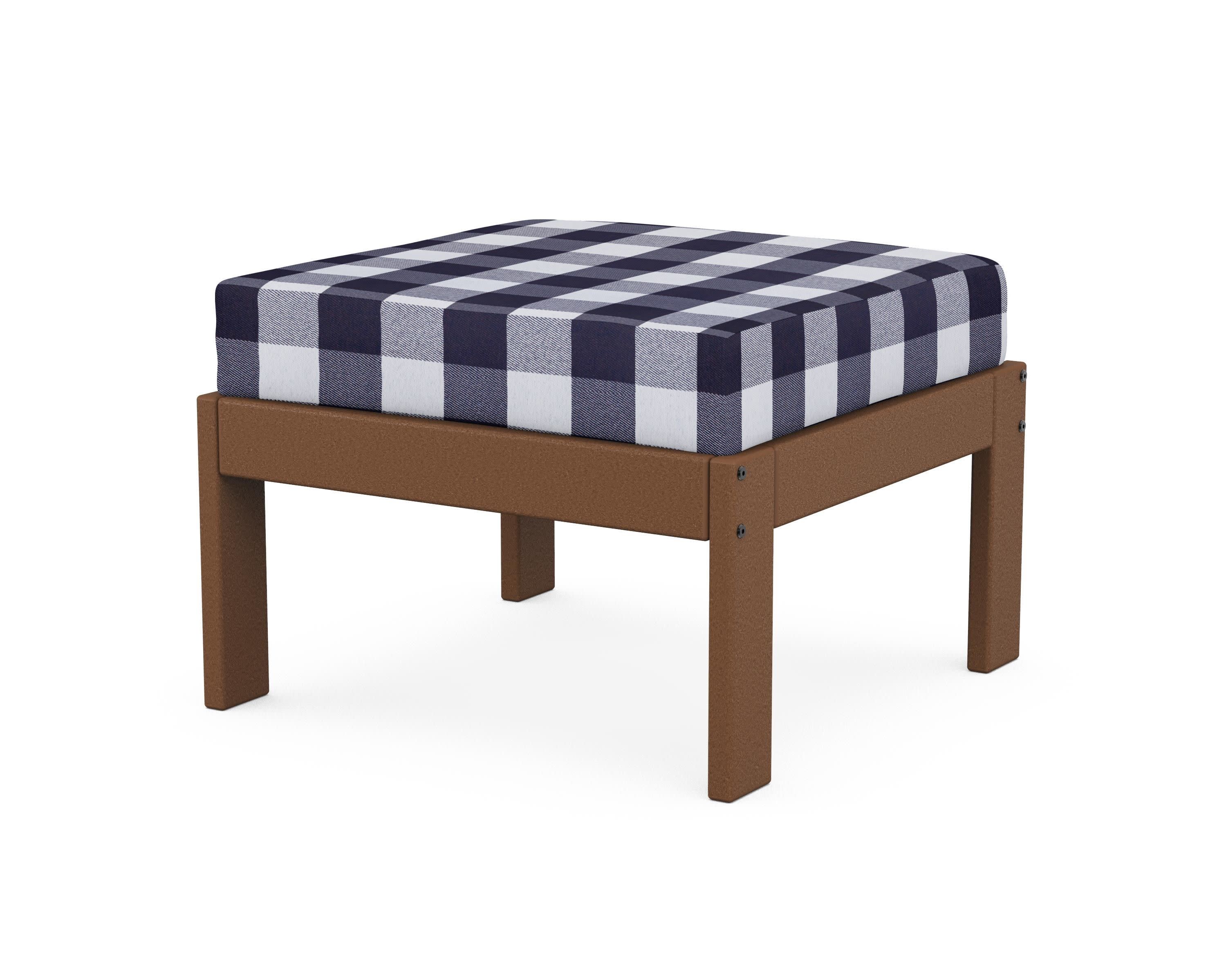 Vineyard Modular Ottoman in Teak / Buffalo Plaid Navy
